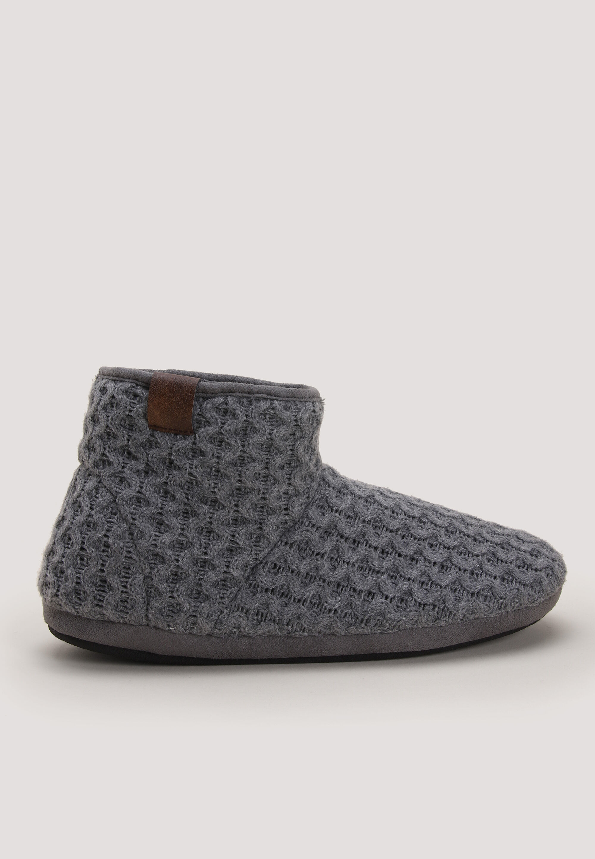 Mens Grey Cable Slipper Boots