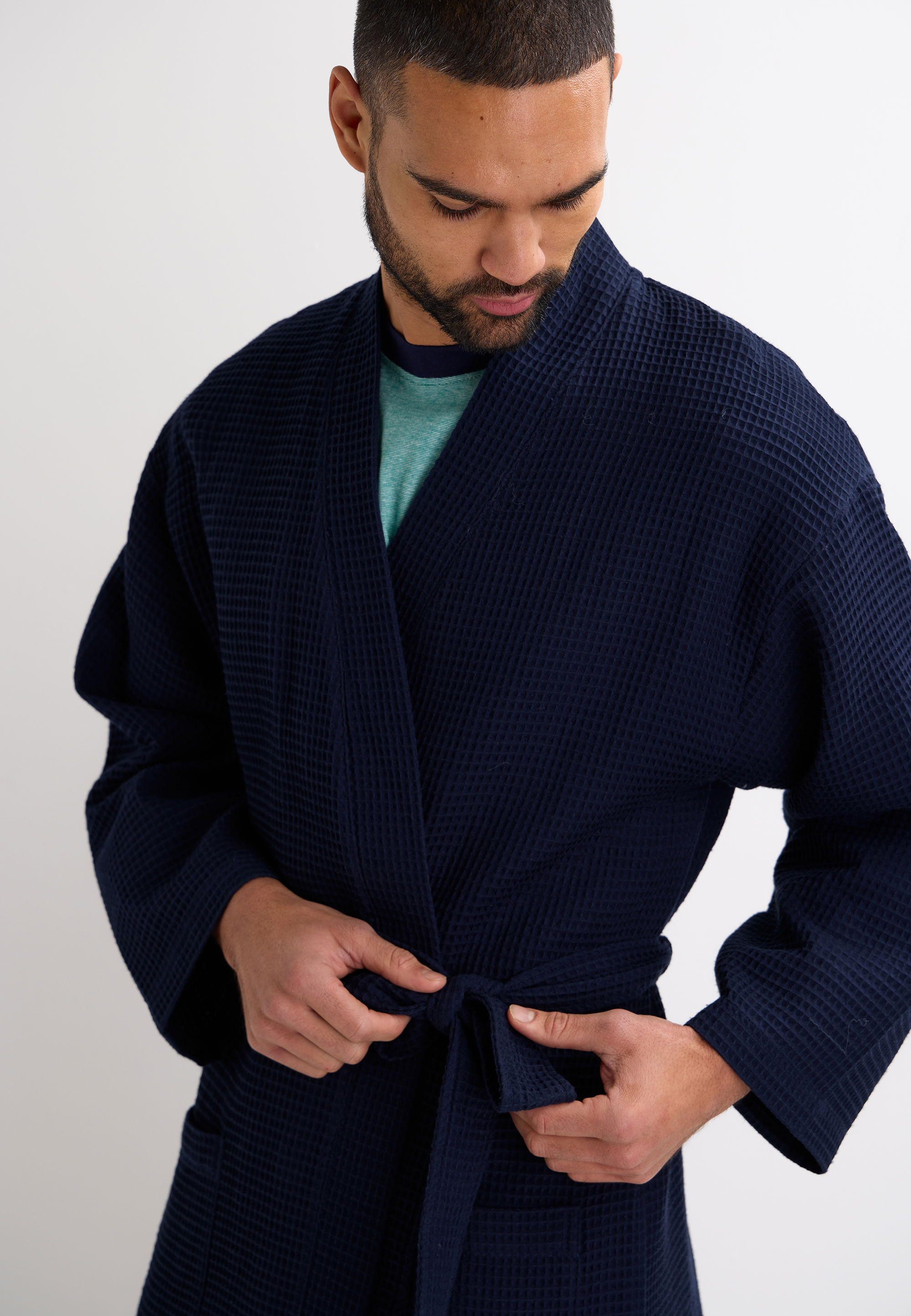 Mens Navy Waffle Dressing Gown Robe
