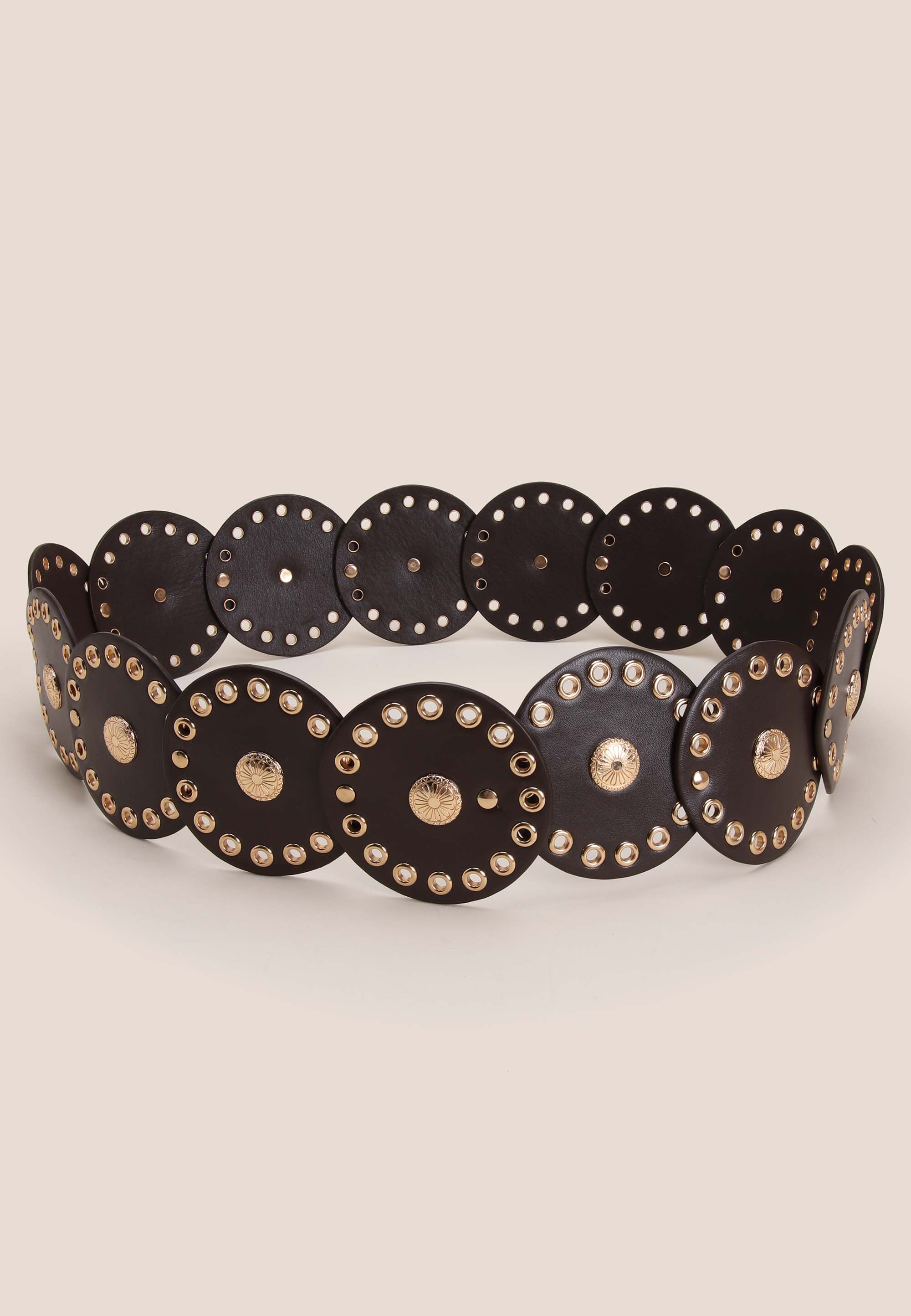 Womens Brown Large Studded Disc Belt
