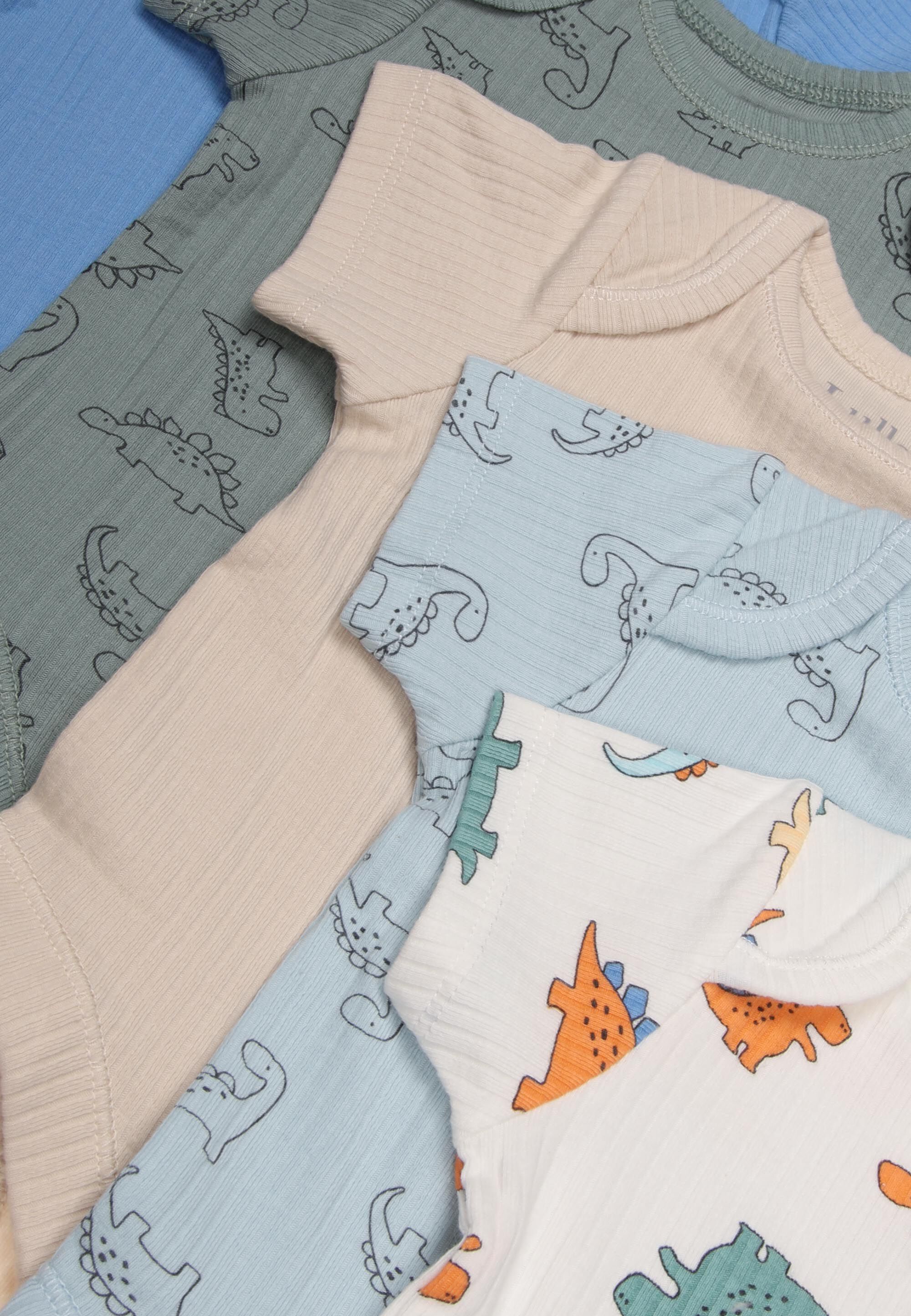 Baby Boys 5pk Blue Plain & Dinosaur Bodysuits