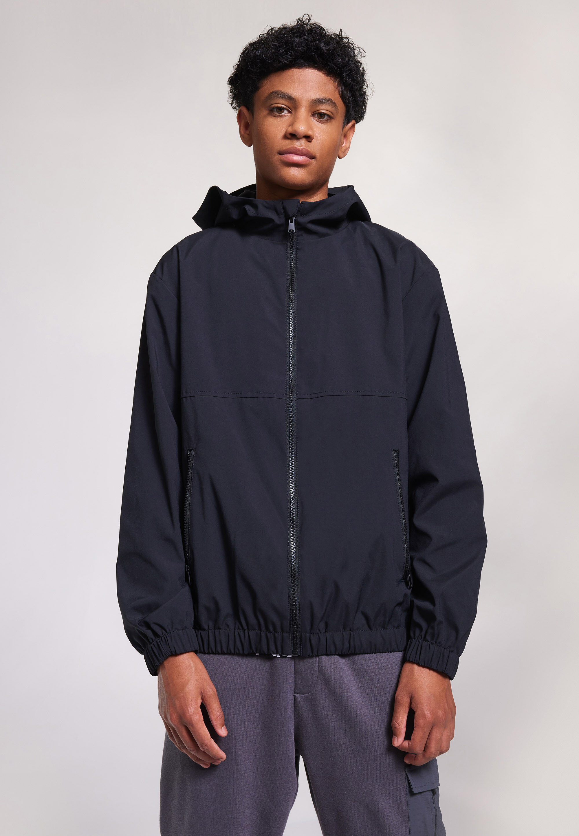 Older Boys Black Windbreaker Zip Through Jacket