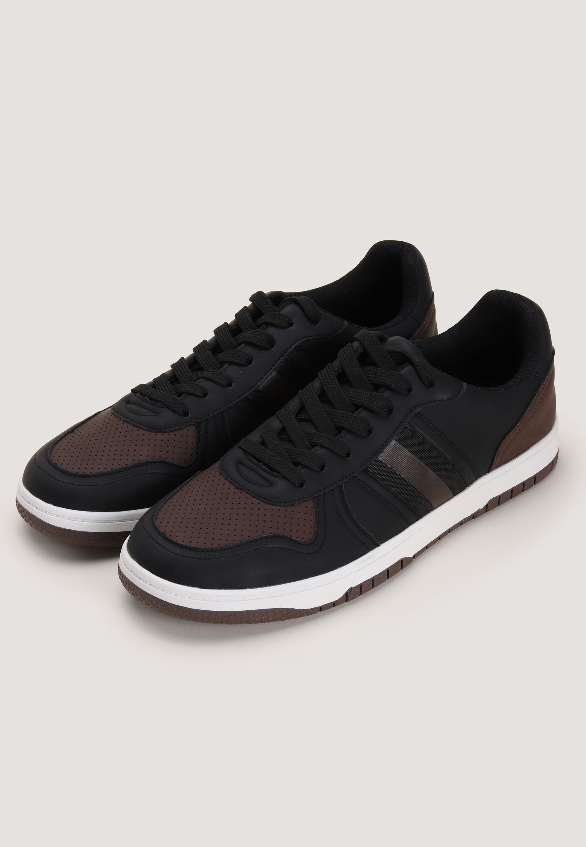 Mens Black & Brown Stripe Retro Plimsoll Trainers