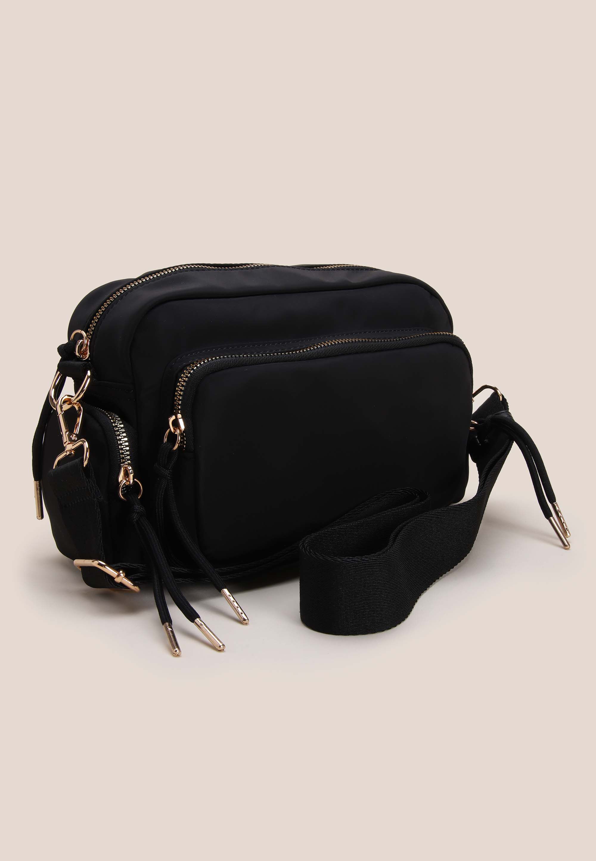 Womens Plain Black Nylon Camera Bag