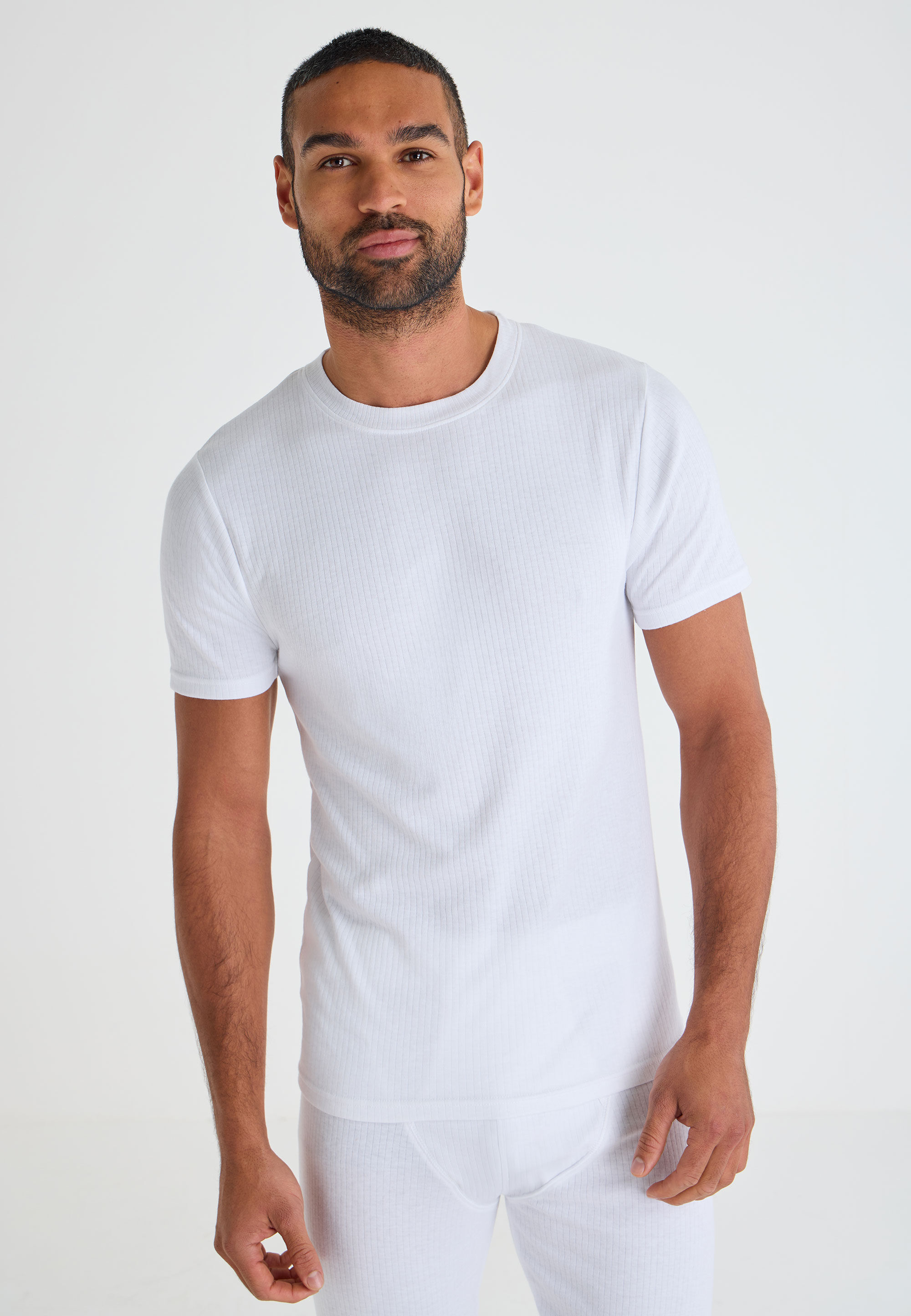 Mens White Medium Weight Thermal Short Sleeve Top