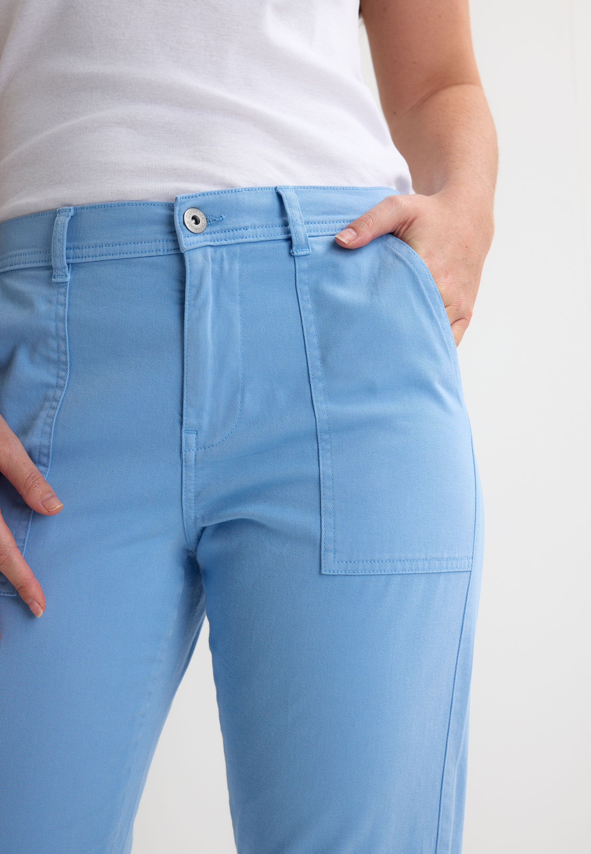 Womens Blue Plain Cuffed Trousers