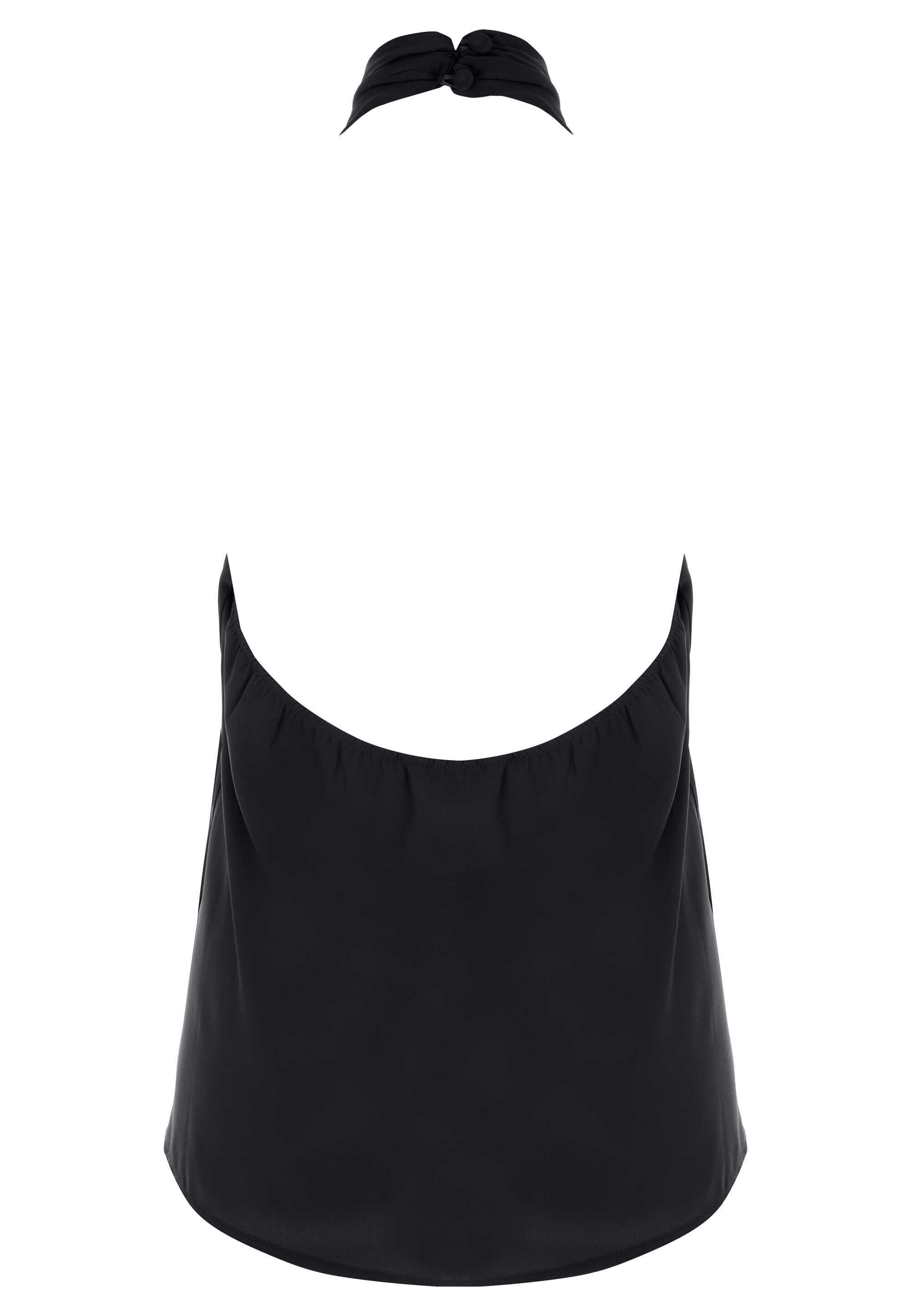 Womens Black Gold Bar Drape Halter Top