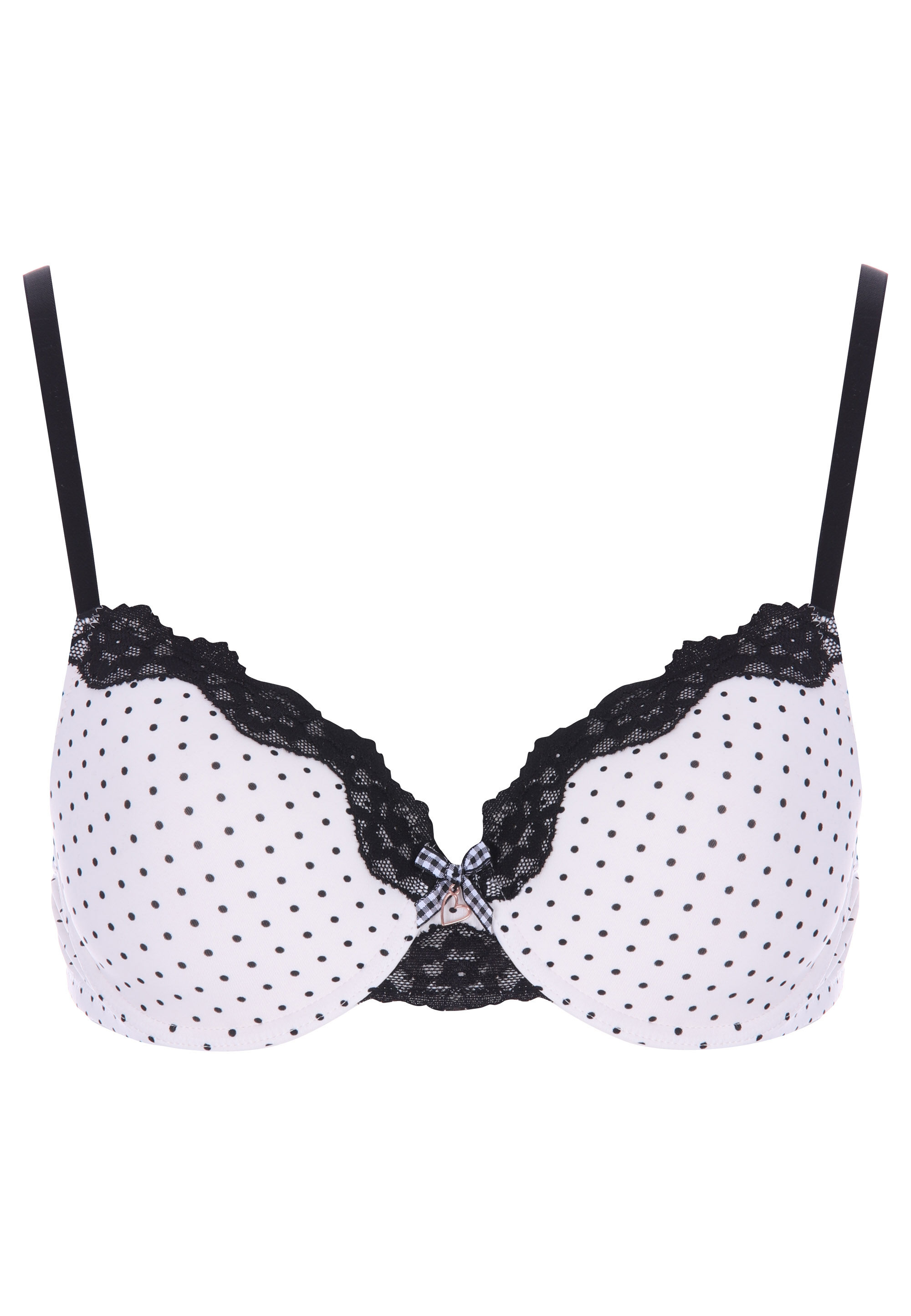 Womens Cream & Black Spot Lace Trim T-Shirt Bra (B-DD)