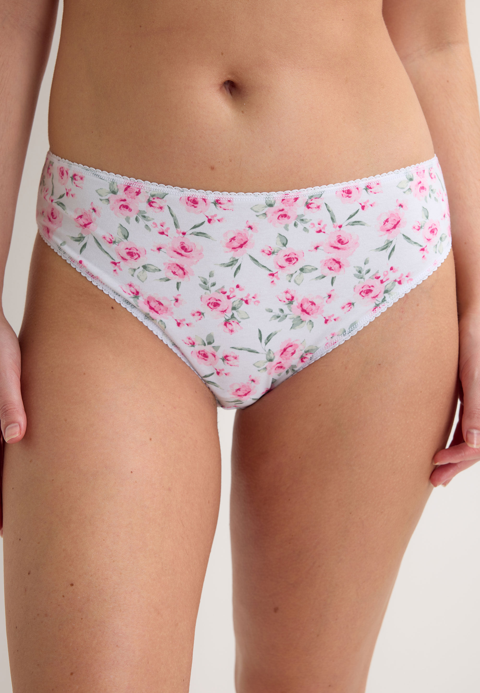 Womens 3pk Pink Floral Picot Trim High Cut Briefs