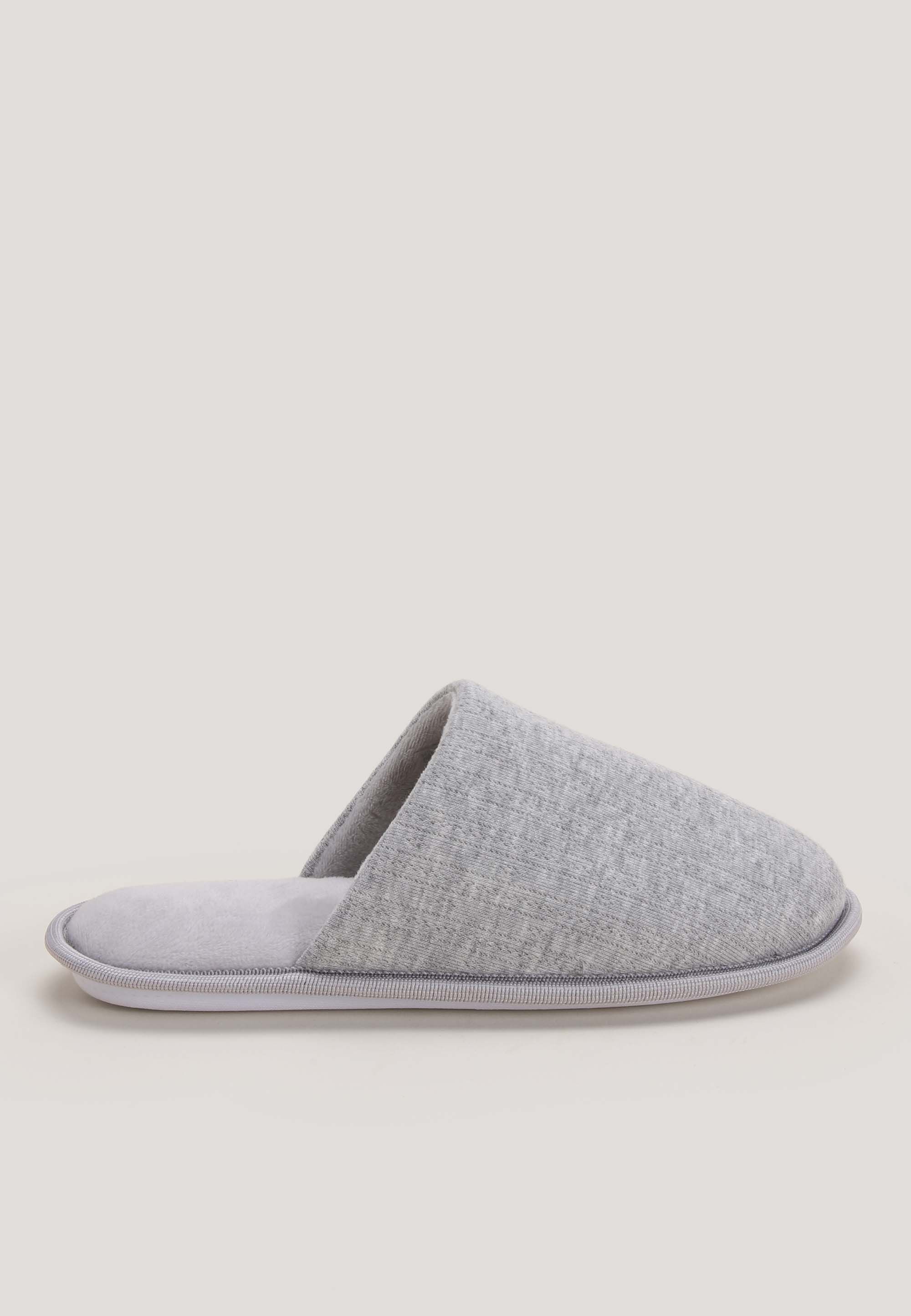 Womens Grey Pointelle Mule Slippers