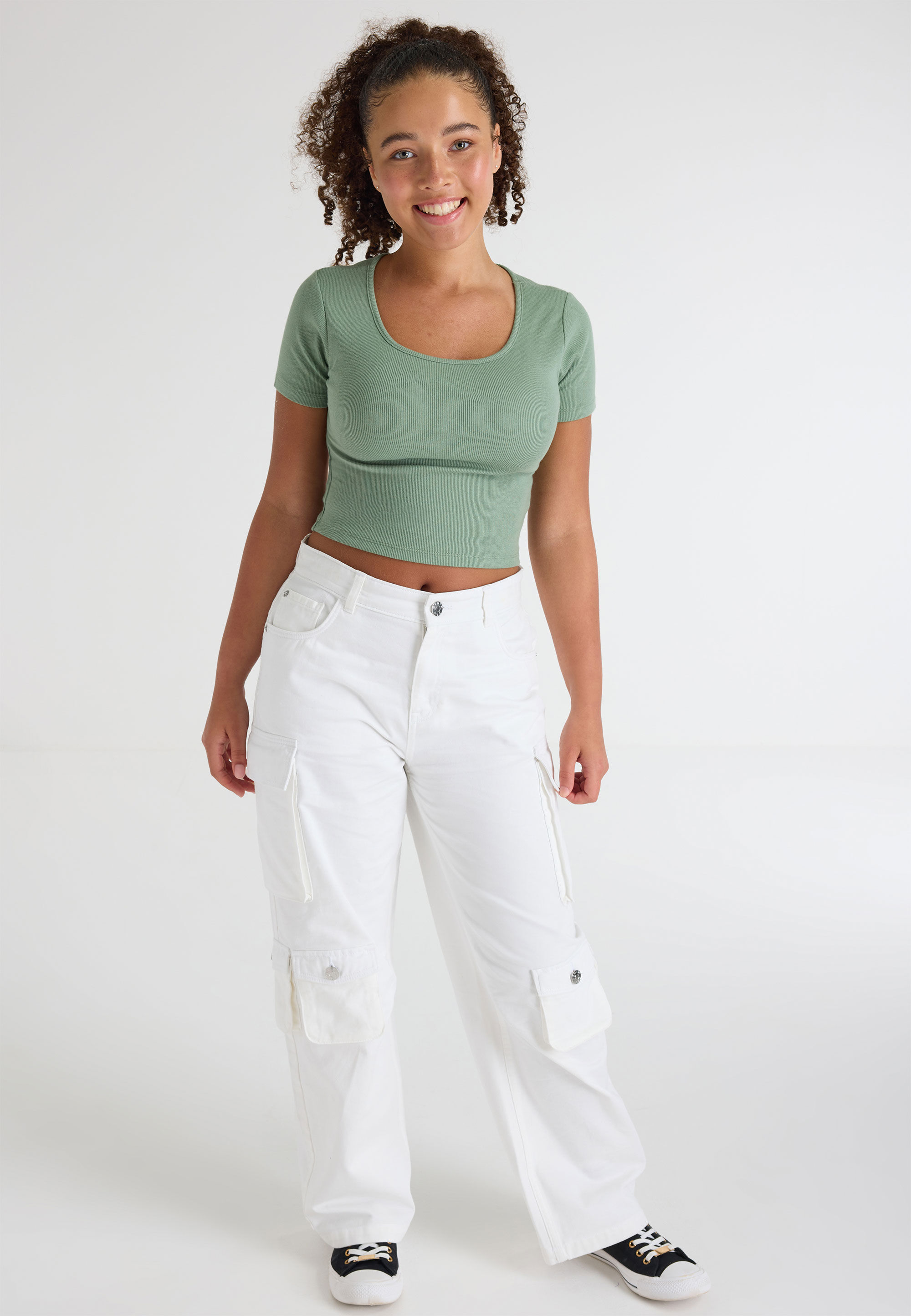 Older Girls Khaki Rib Crop T-shirt