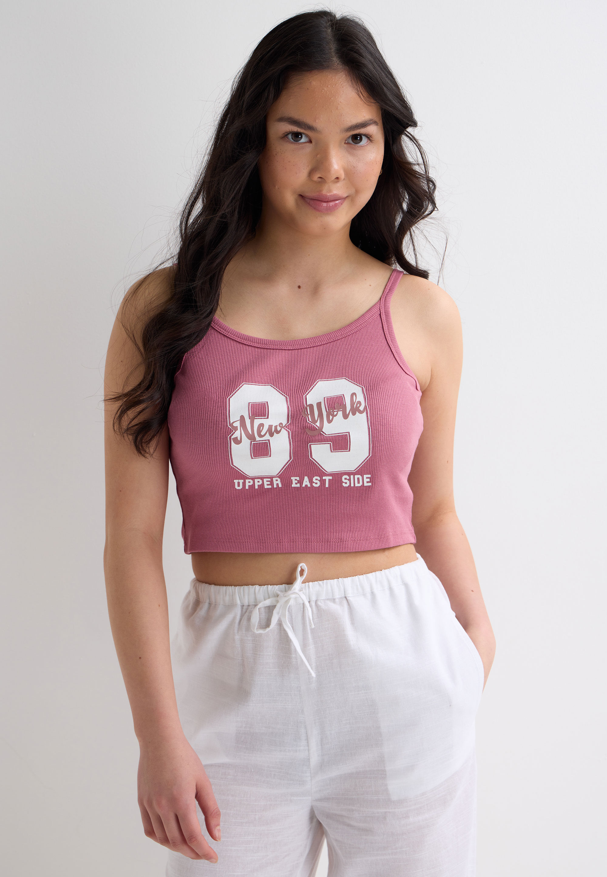 Older Girls Pink Graphic Strappy Crop Vest