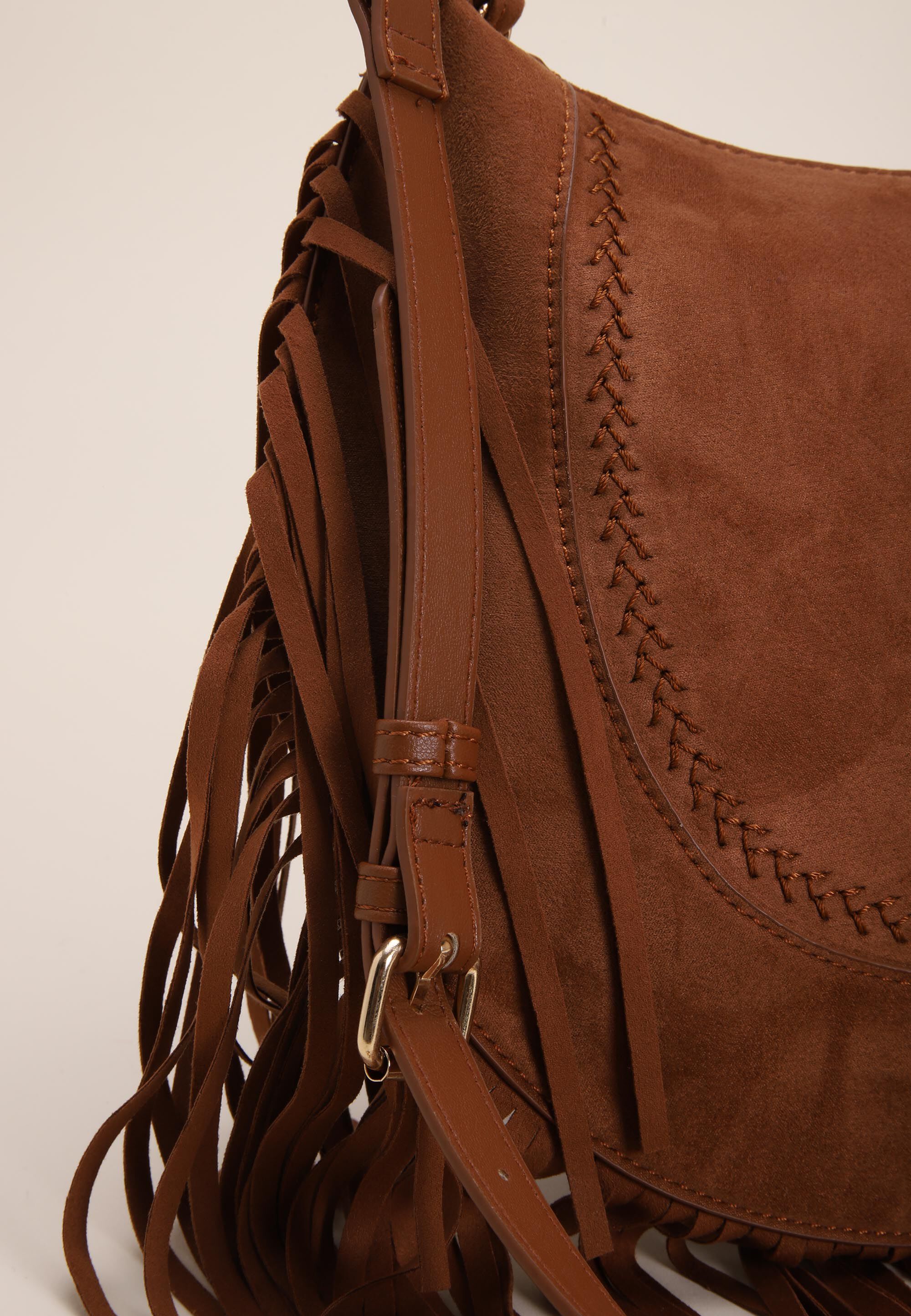 Womens Brown Western Fringe Suedette Shoulder Bag