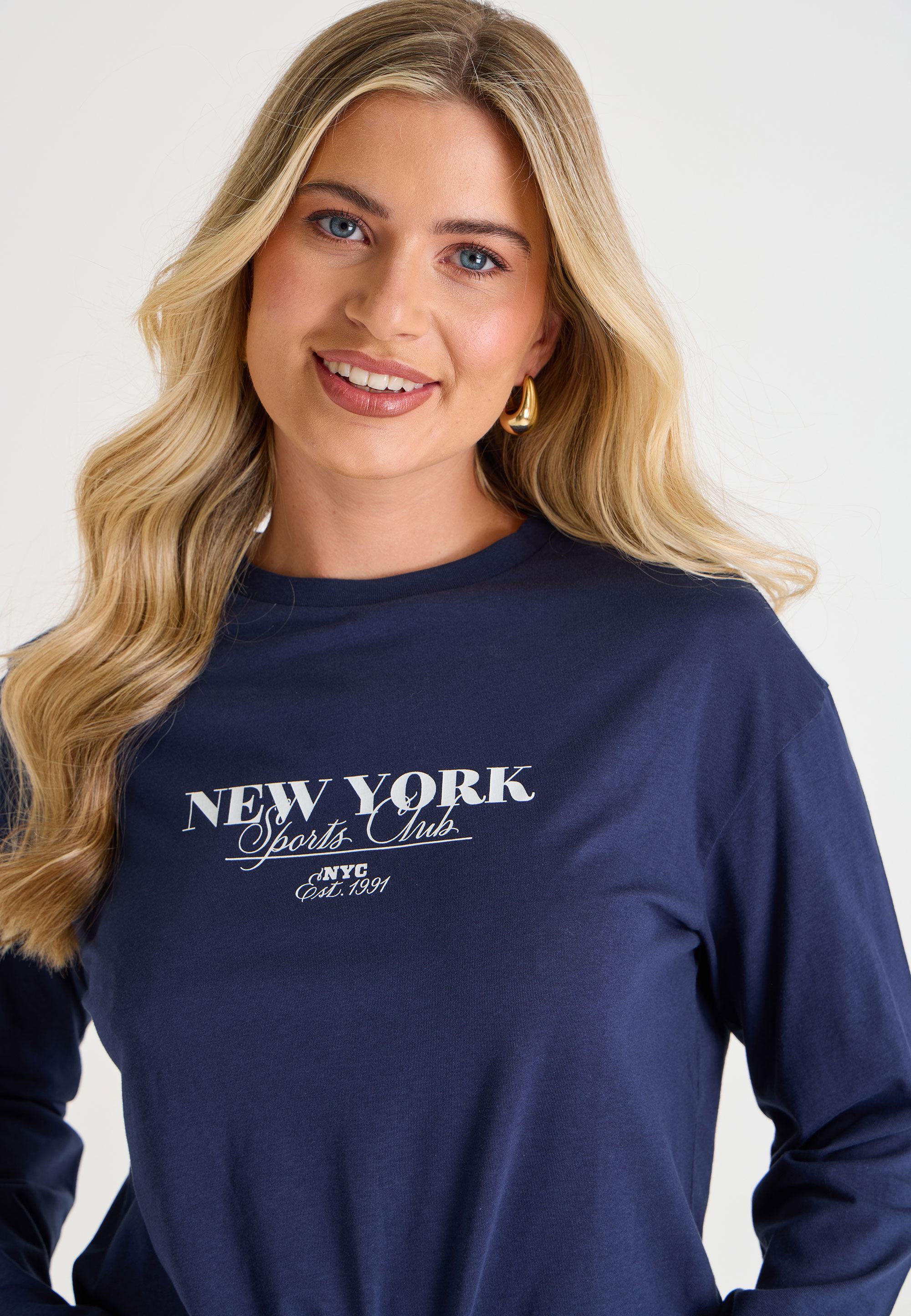 Womens Navy New York Sports Club Long Sleeve Top