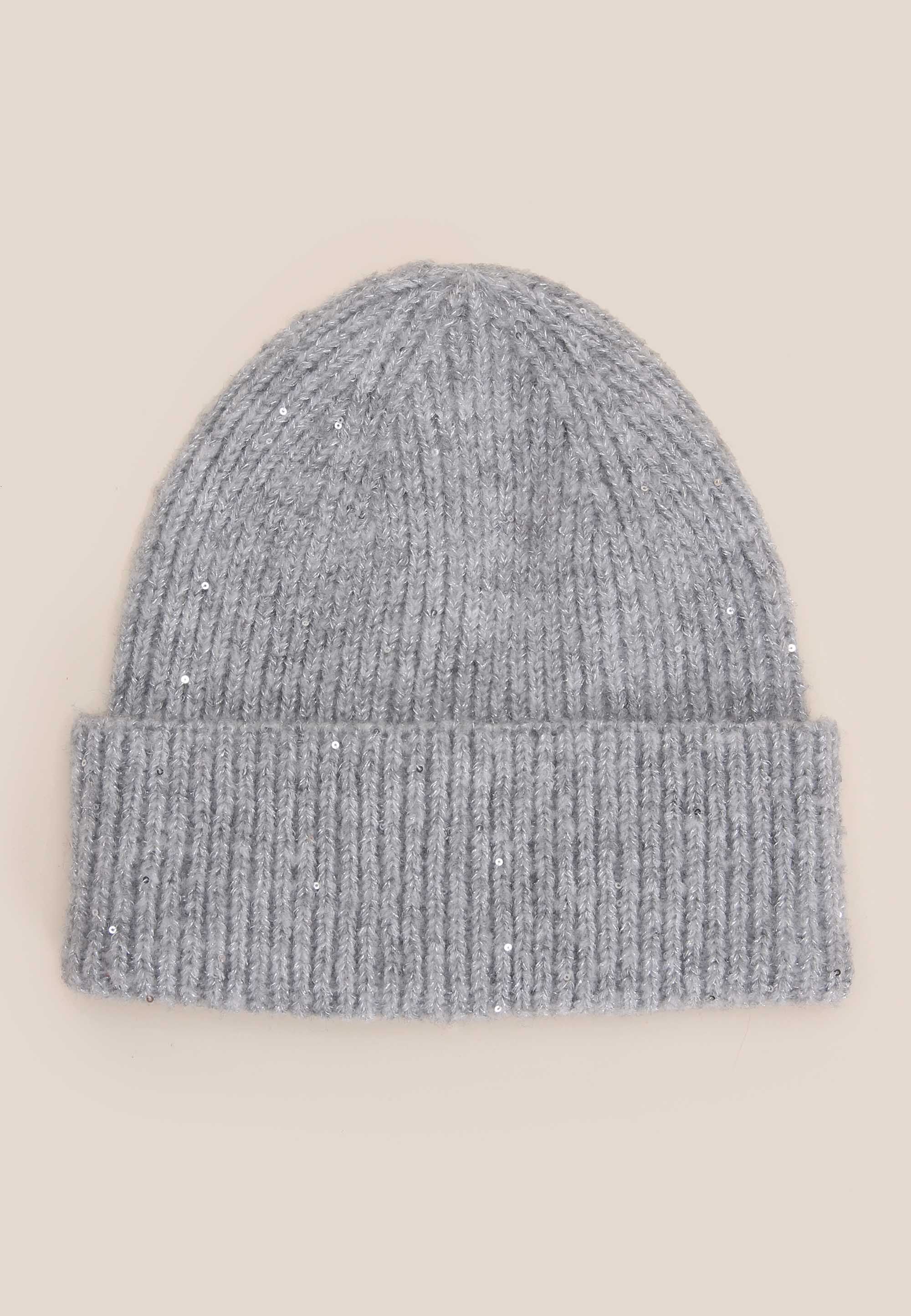 Womens Grey Lurex Knit Beanie Hat