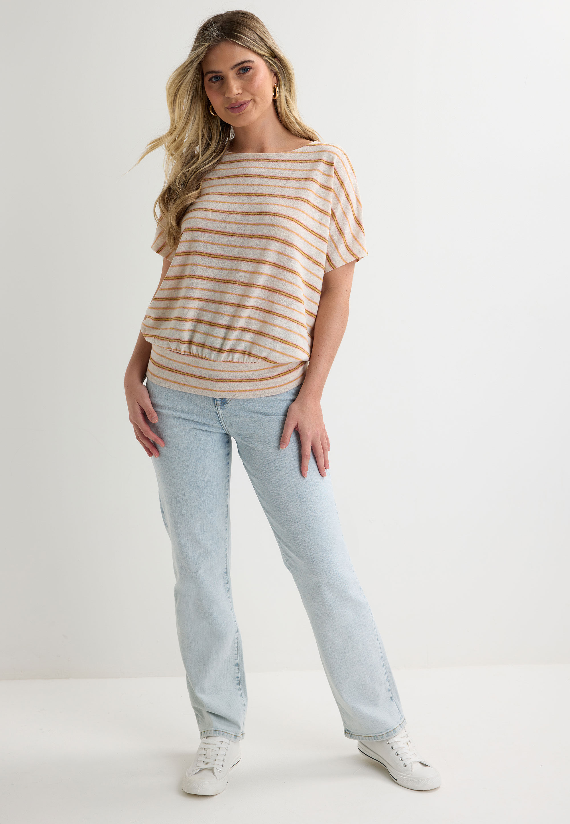 Womens Pink Stripe Linen Banded Hem Top