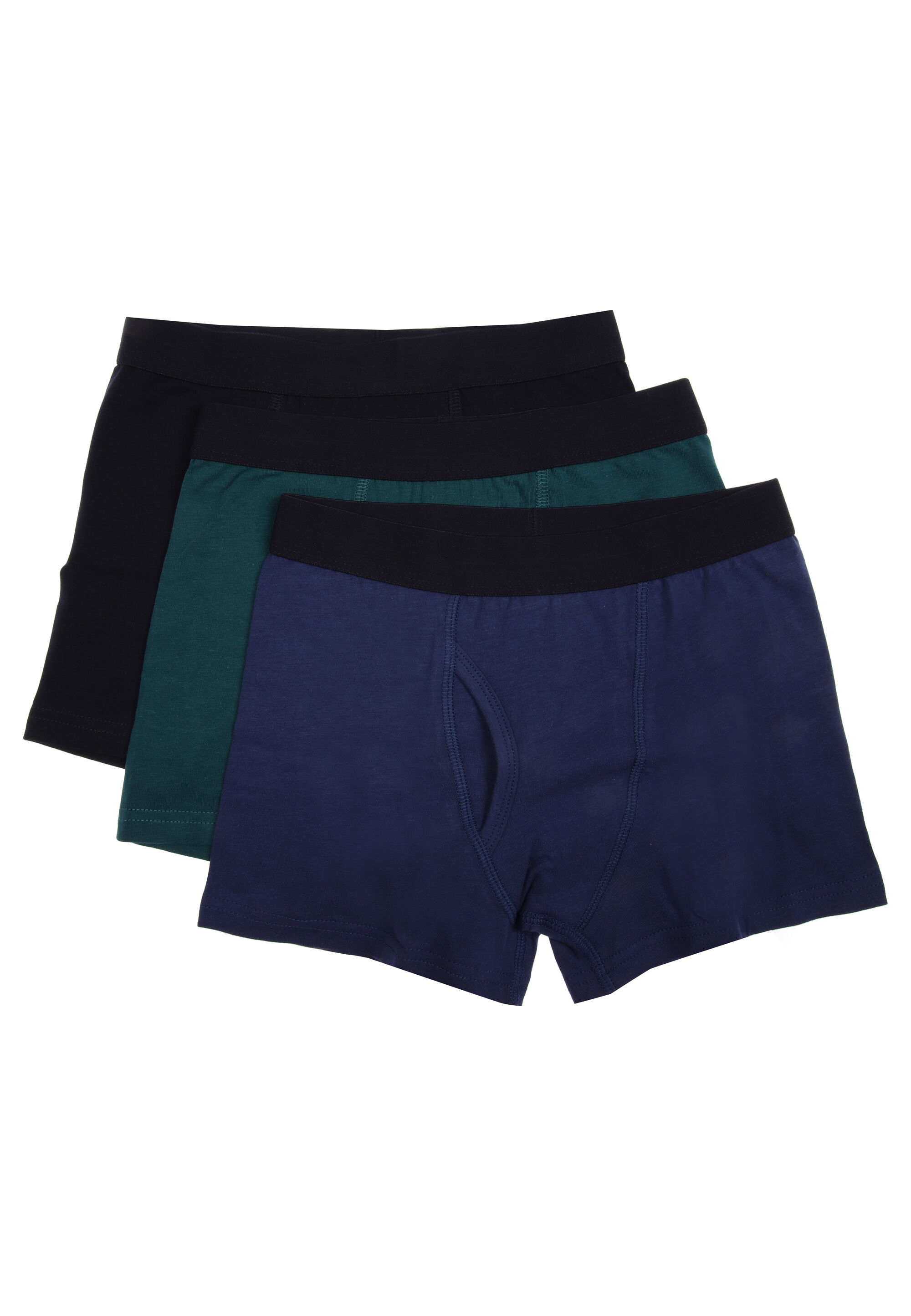 Older Boys 3pk Plain Blue & Black Trunks