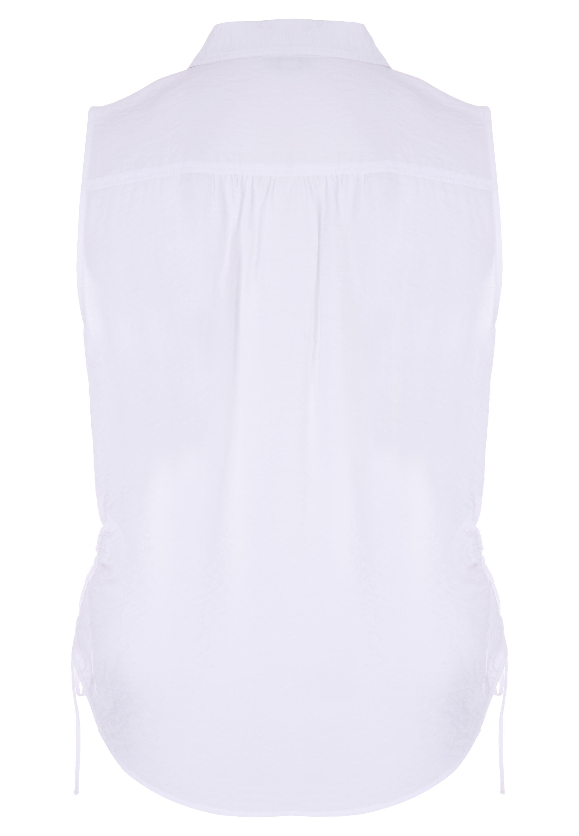 Womens White Crinkle Ruched Side Sleeveless Shirt