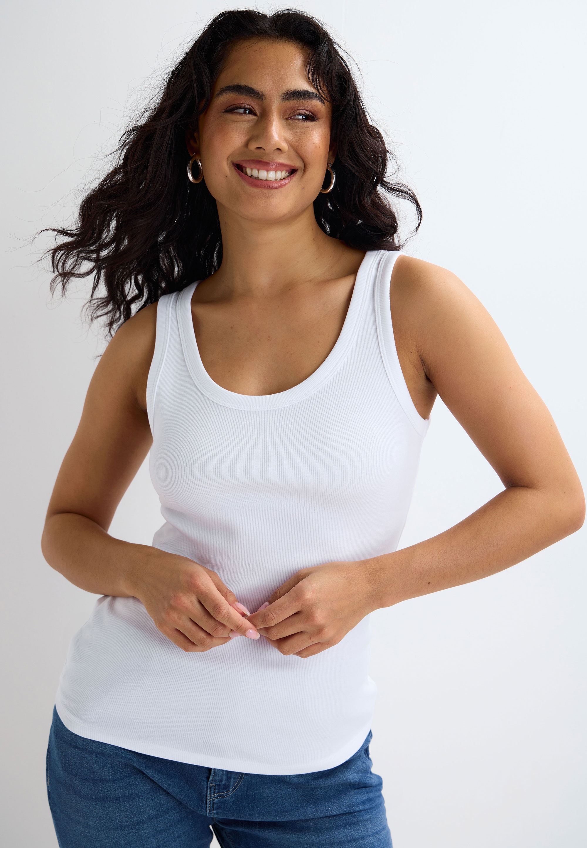 Womens White Plain Basic Stretch Vest Top