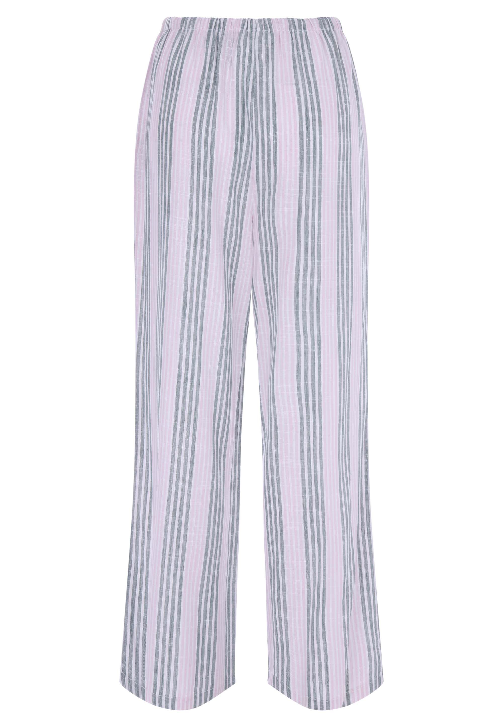 Womens Green Stripe Wide Leg Linen Trousers