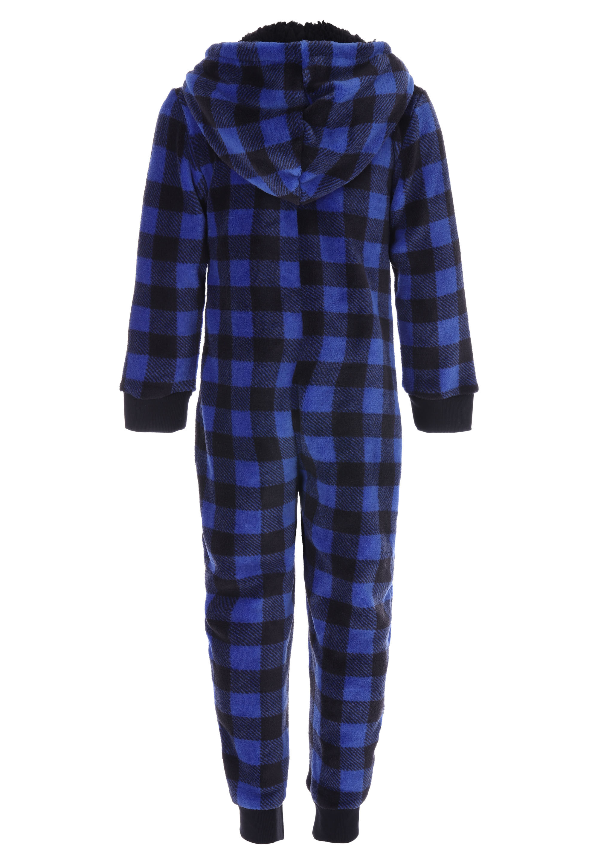 Boys Blue Check Fleece Hooded Onesie
