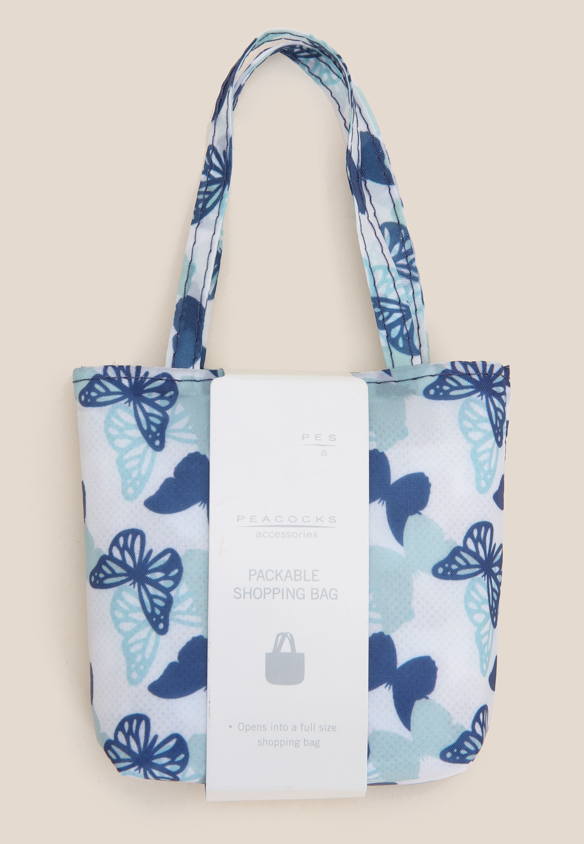 Womens Blue Butterfly Foldable Shopper Tote Bag