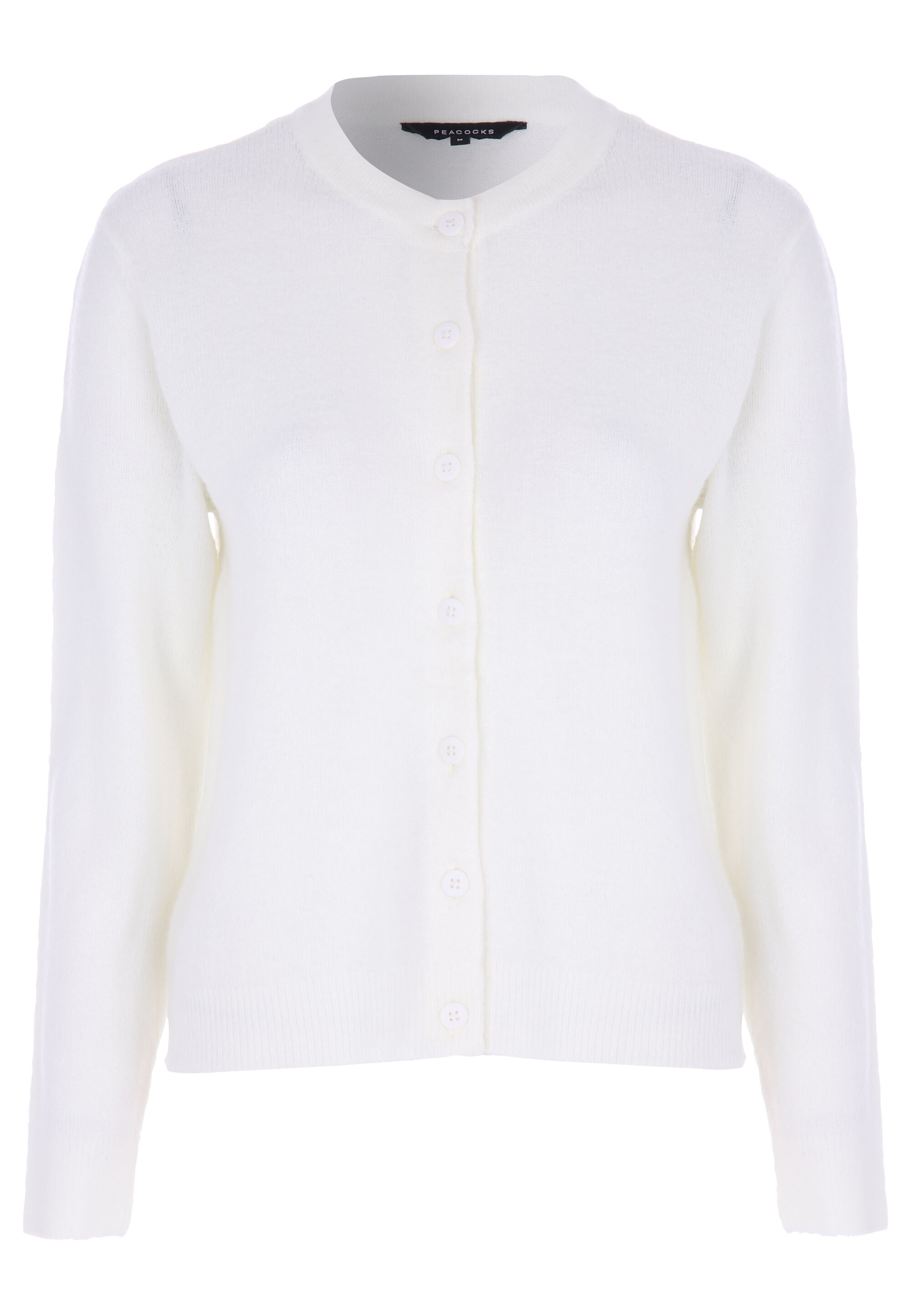 Womens White Crew Neck Cardigan