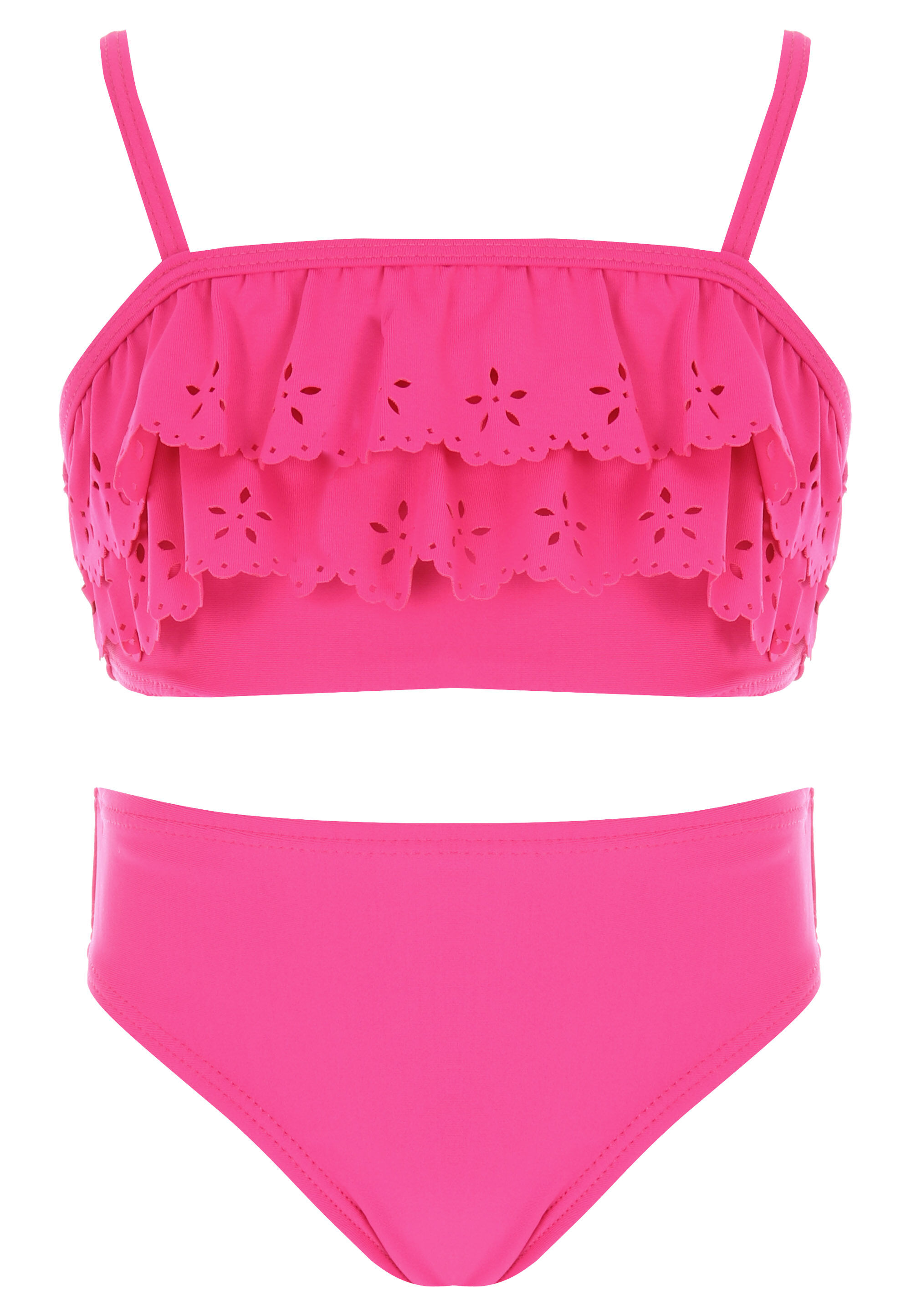 Younger Girls Pink Cut Out Frill Bikini