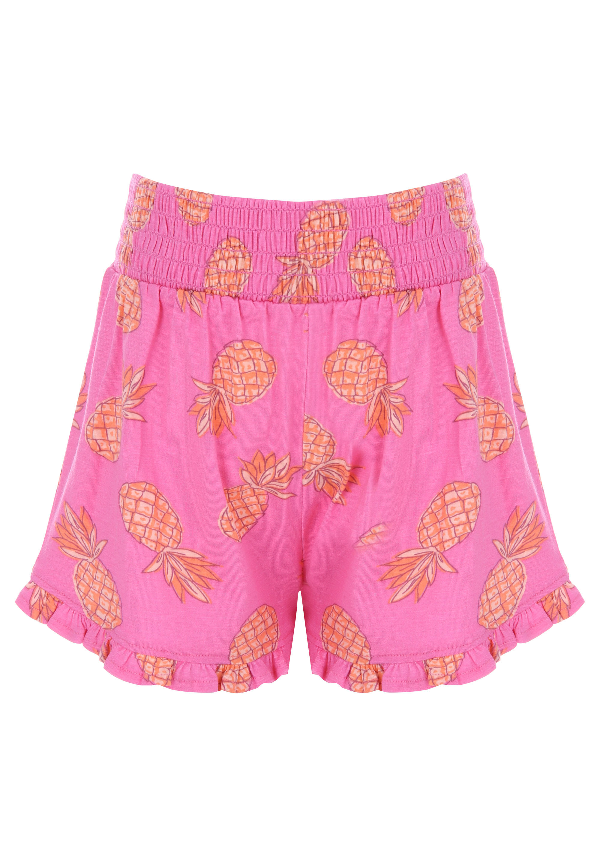 Younger Girls Pink Pineapple Frill Shorts