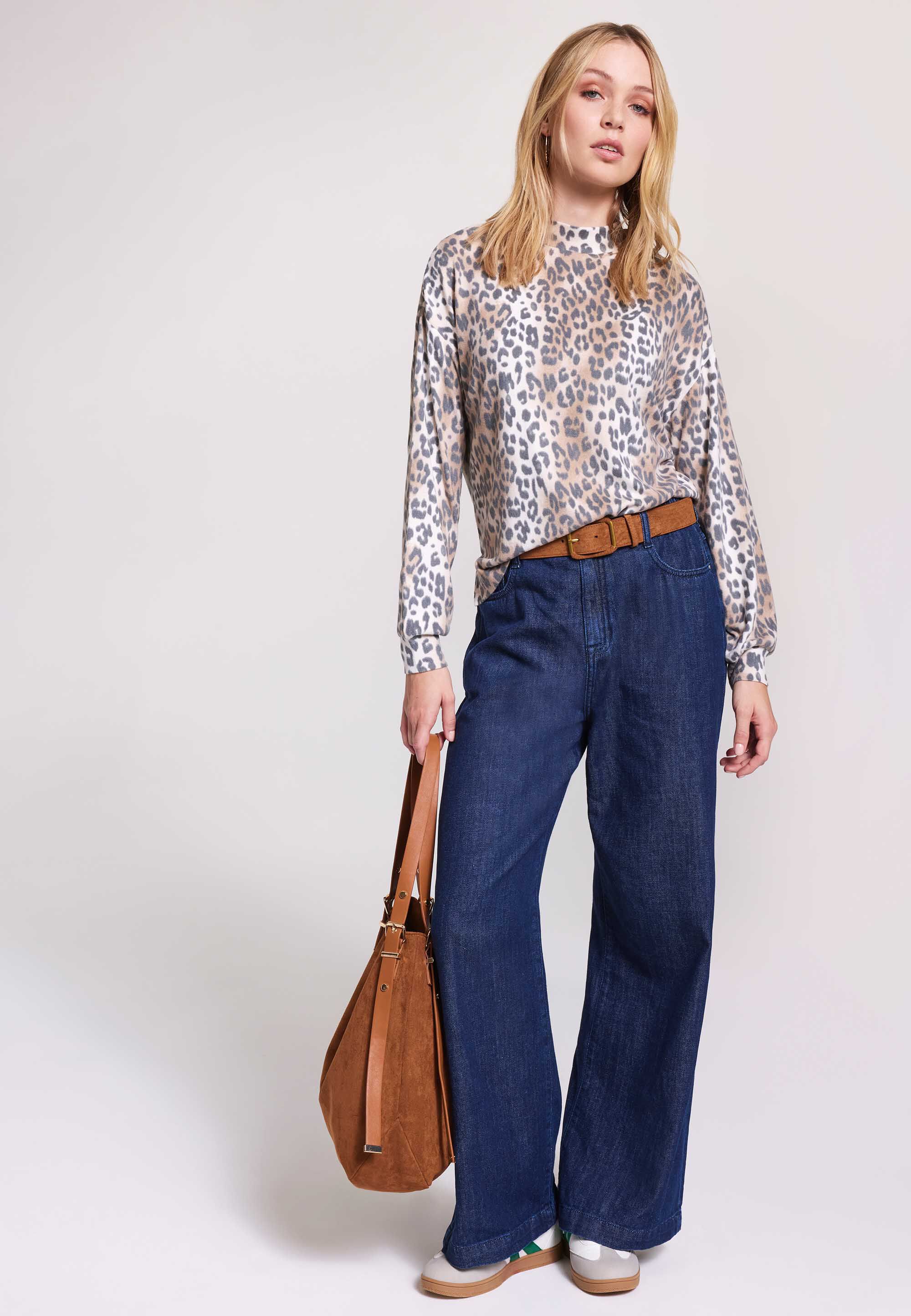 Womens Brown Leopard Print Cosy Relaxed Top