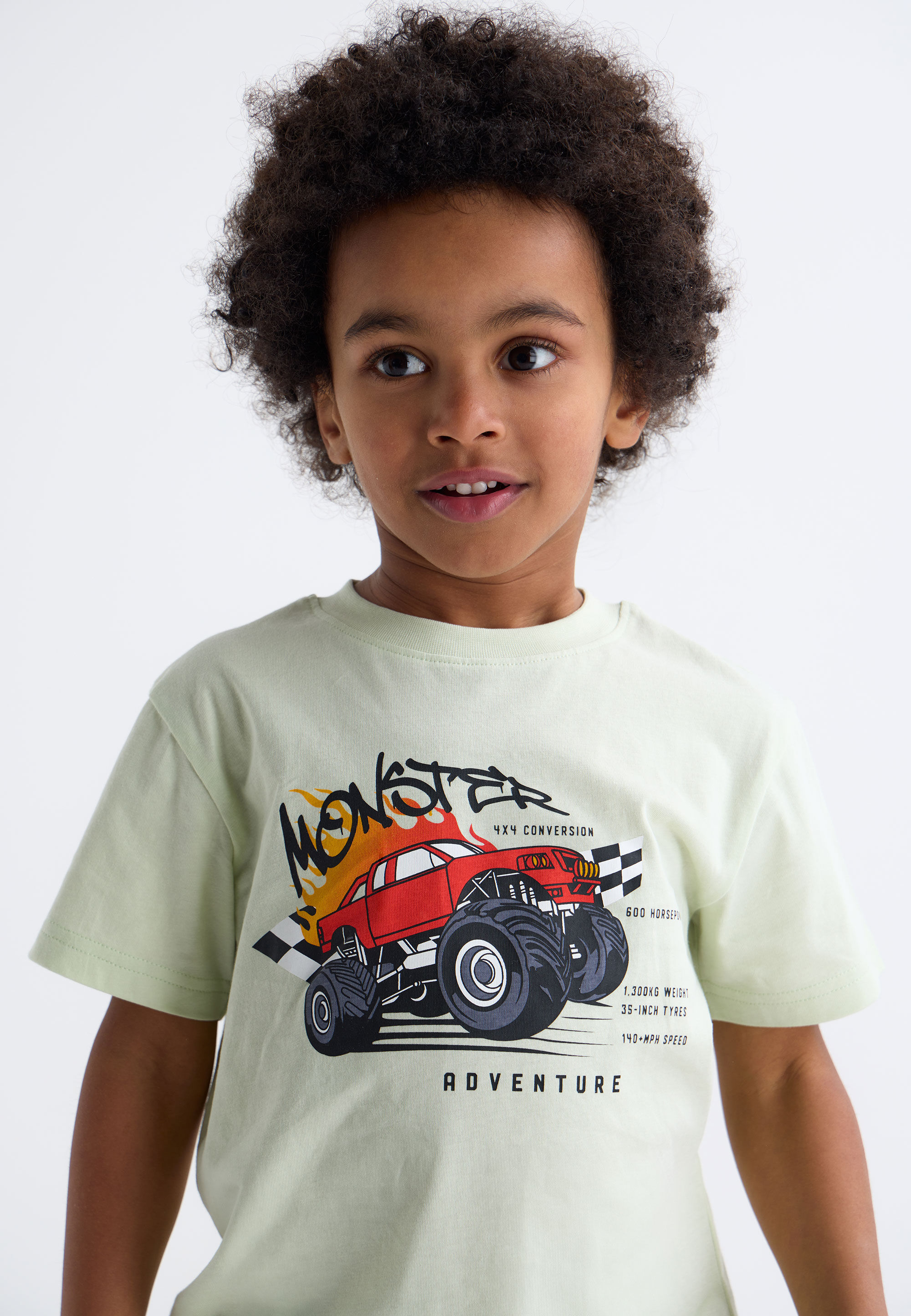 Younger Boys Green Monster Truck T-shirt