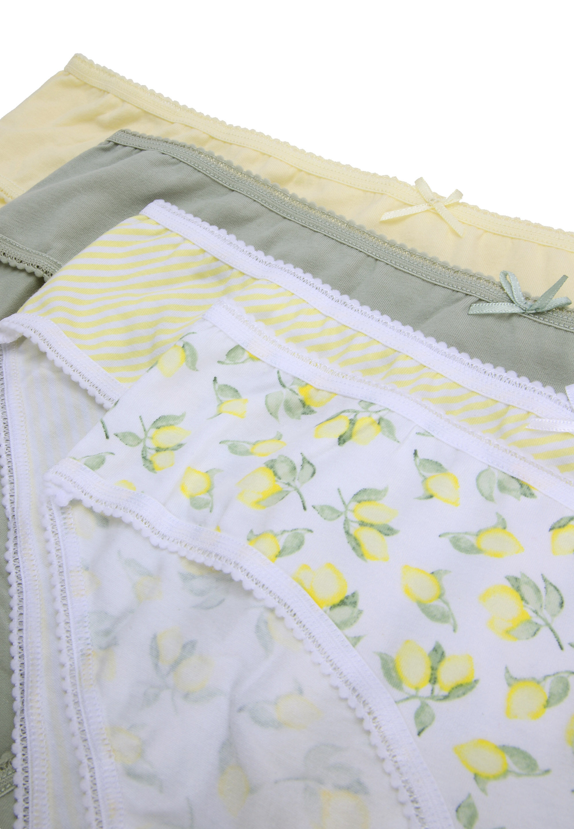 Womens 4pk Khaki & Lemon Print Mini Briefs