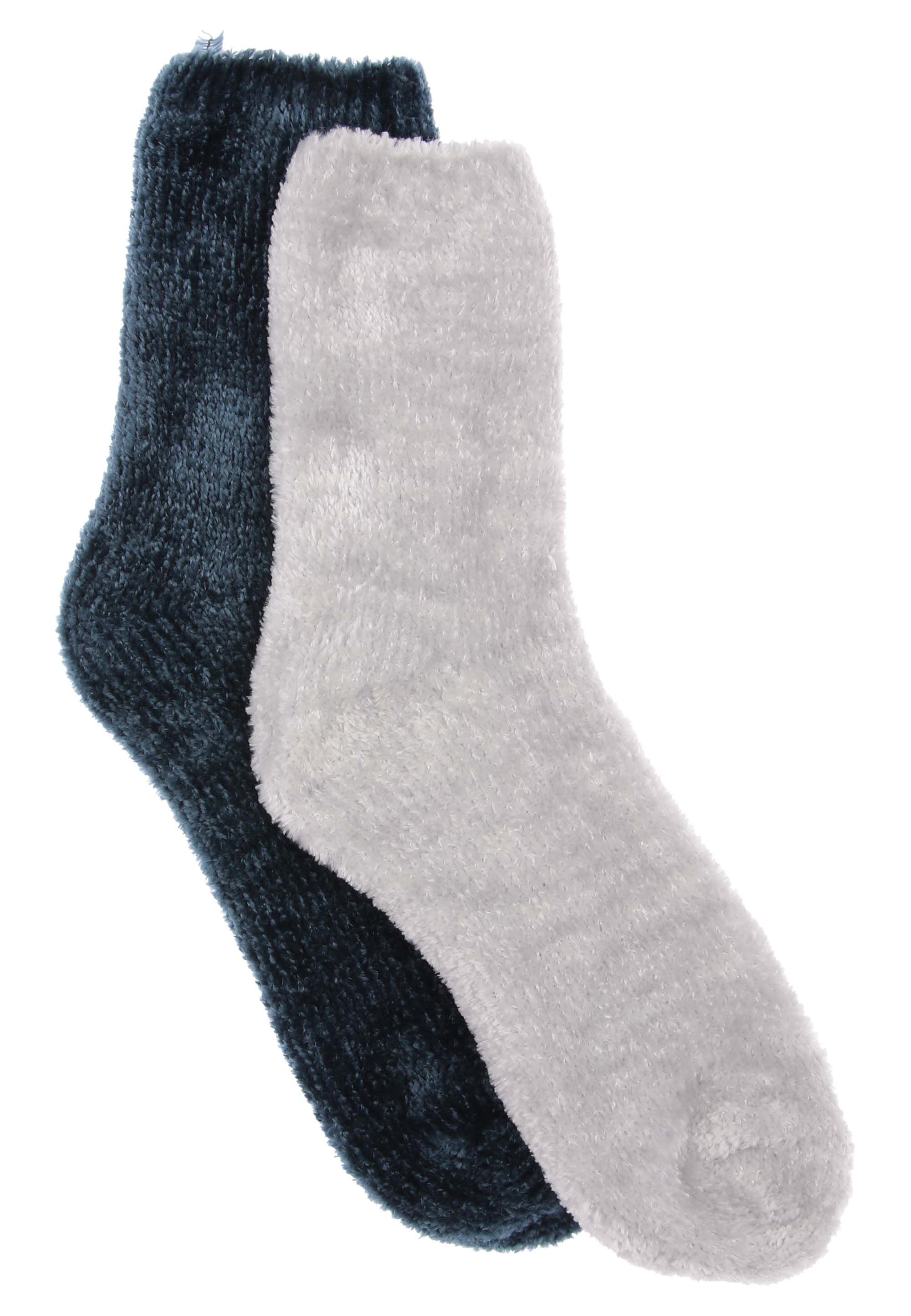 Womens 2pk Blue & Cream Velvet Socks