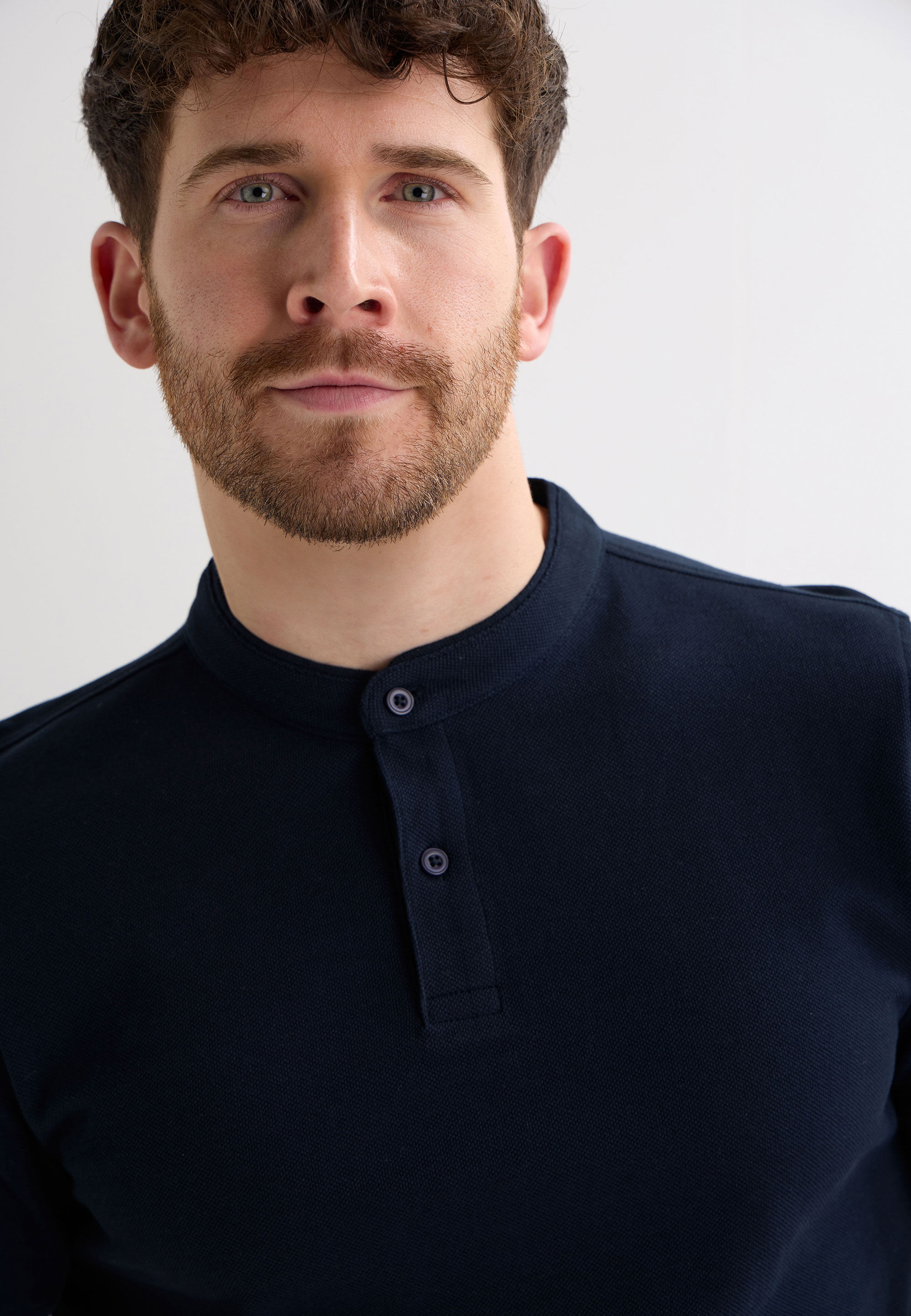 Mens Navy Granddad Collar Polo Shirt
