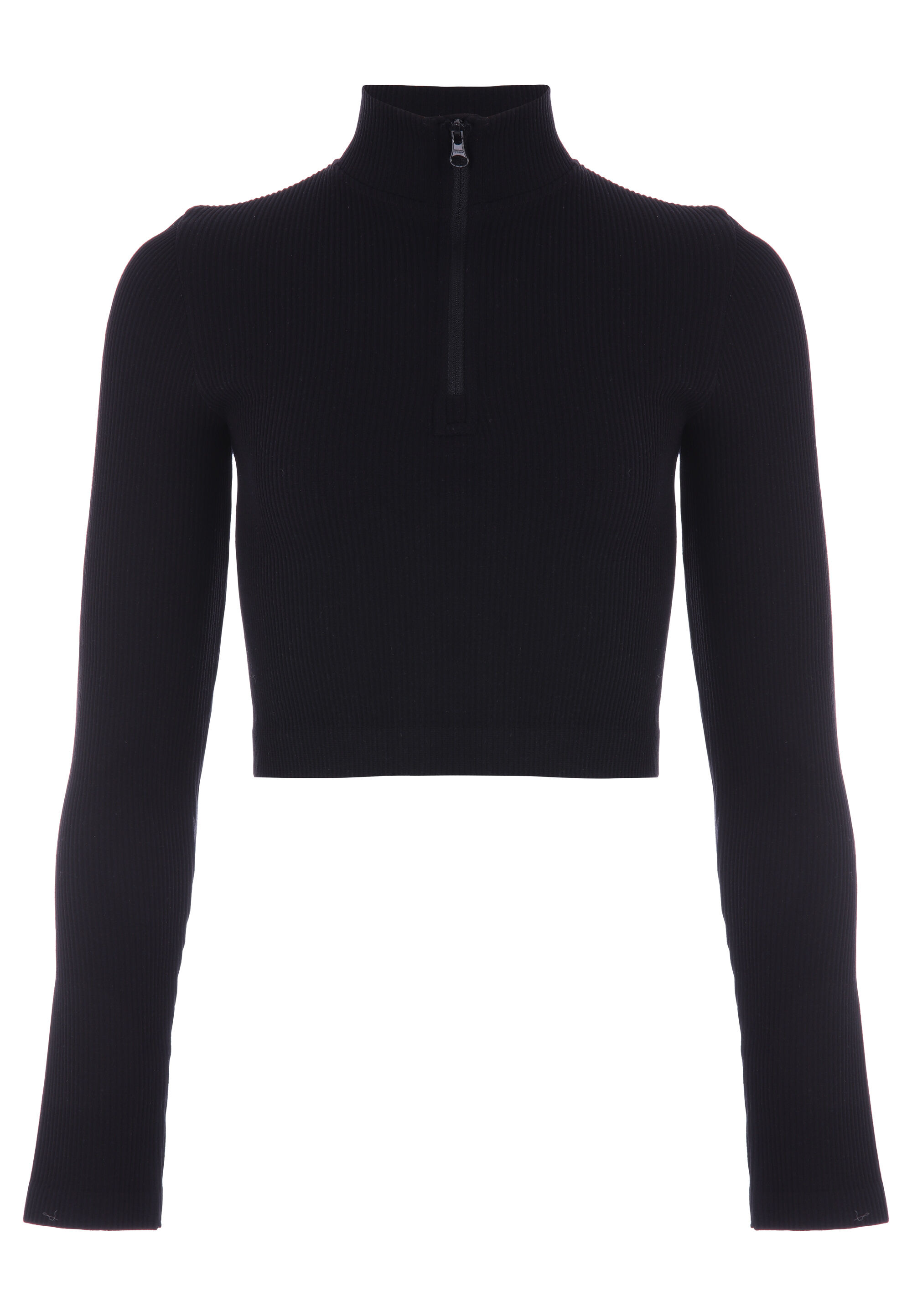 Older Girls Black Seam Free Half Zip Top