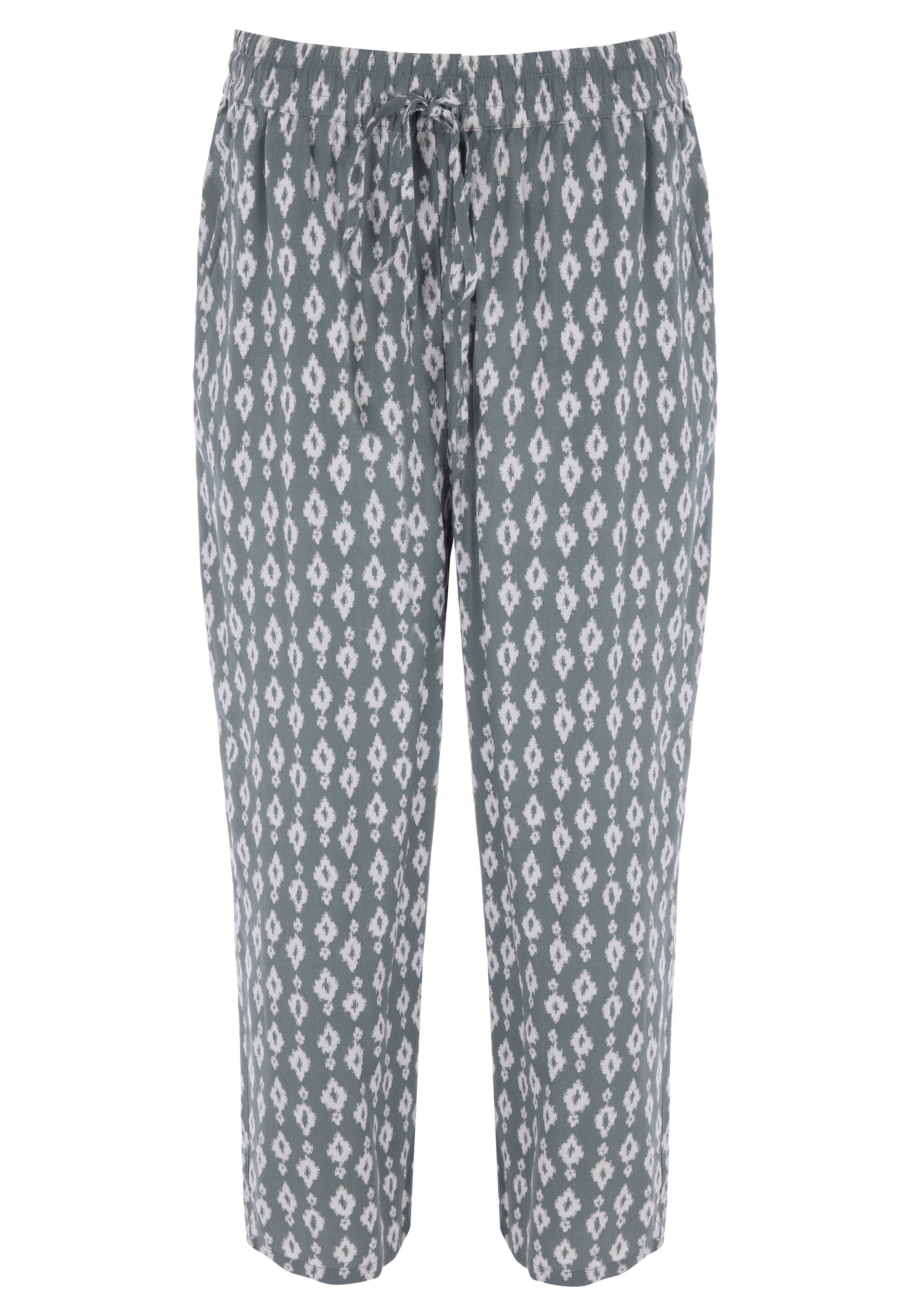Womens Khaki Abstract Print Relaxed Cropped Trousers