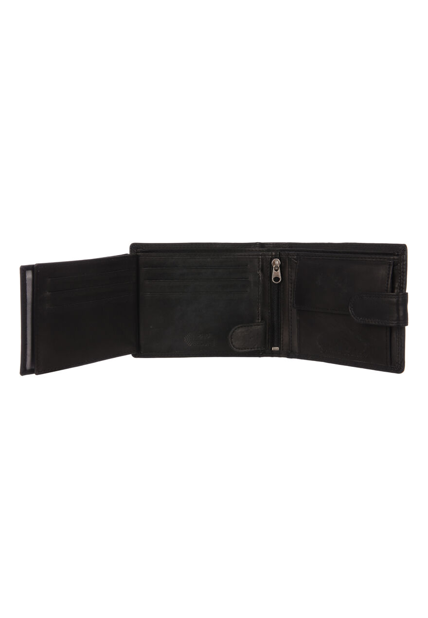 Mens Black Ridgeback Tri Fold Leather Wallet