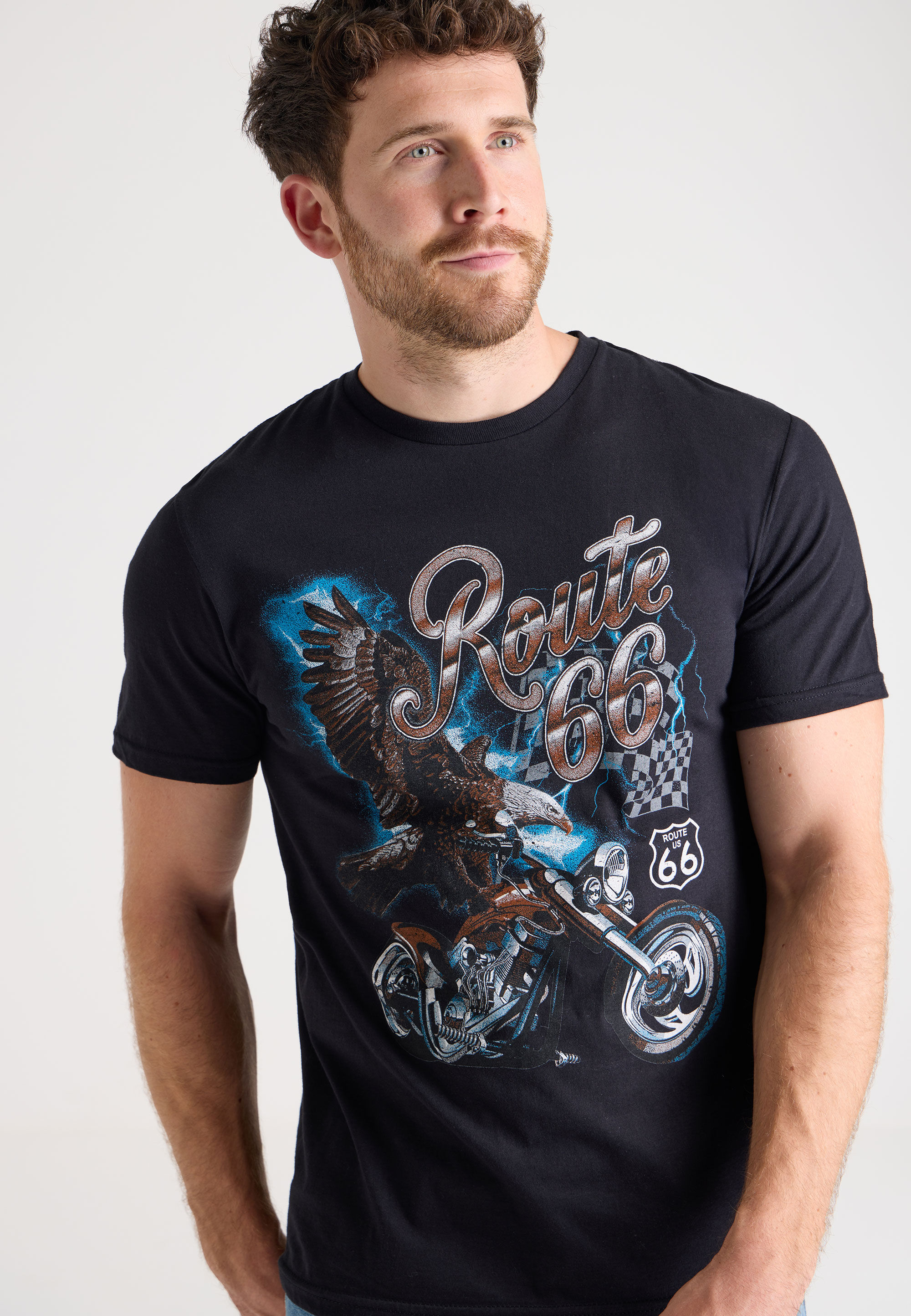 Mens Charcoal Route 66 Graphic T-Shirt
