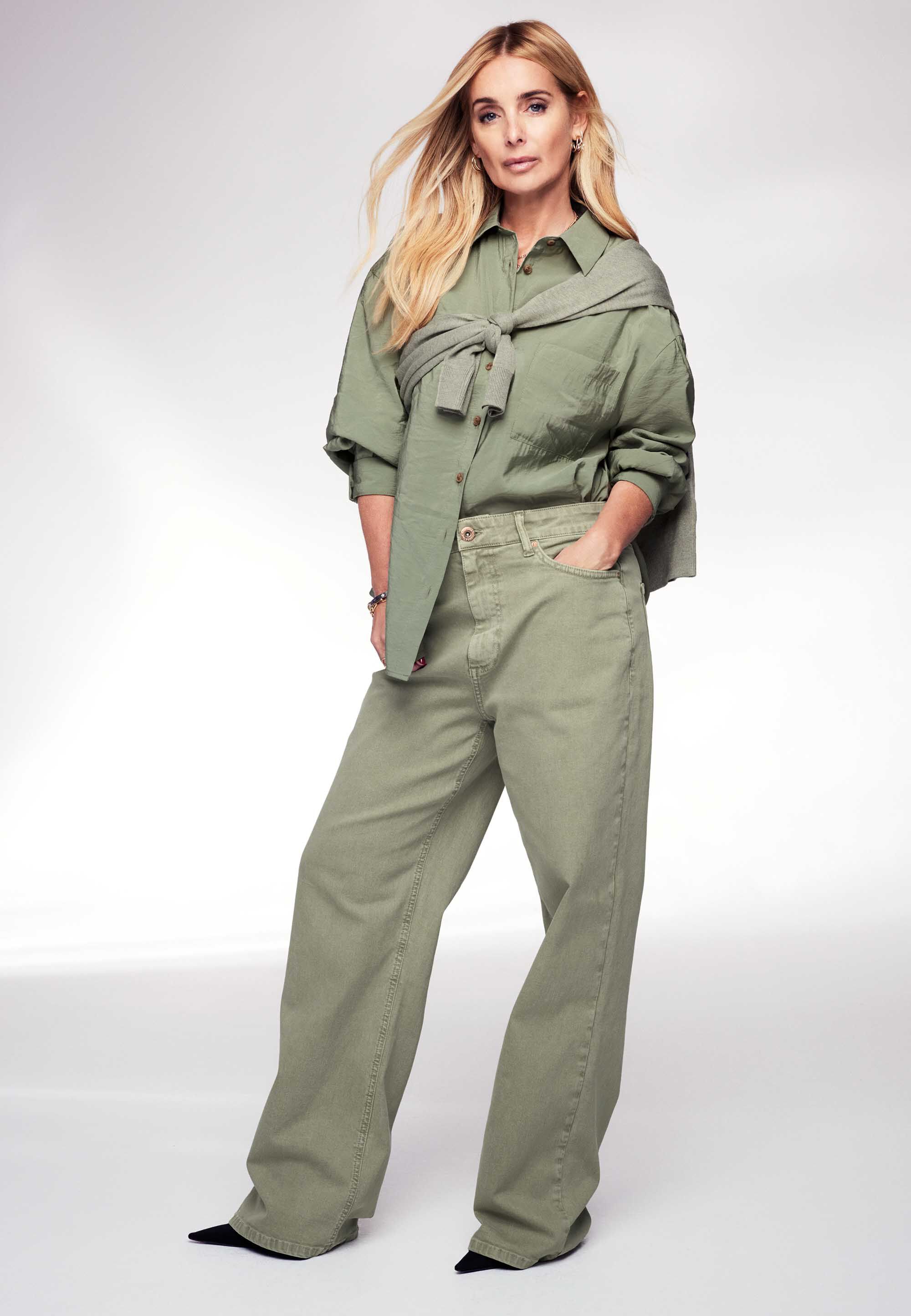 Womens Khaki Plain Cupro Long Sleeve Shirt