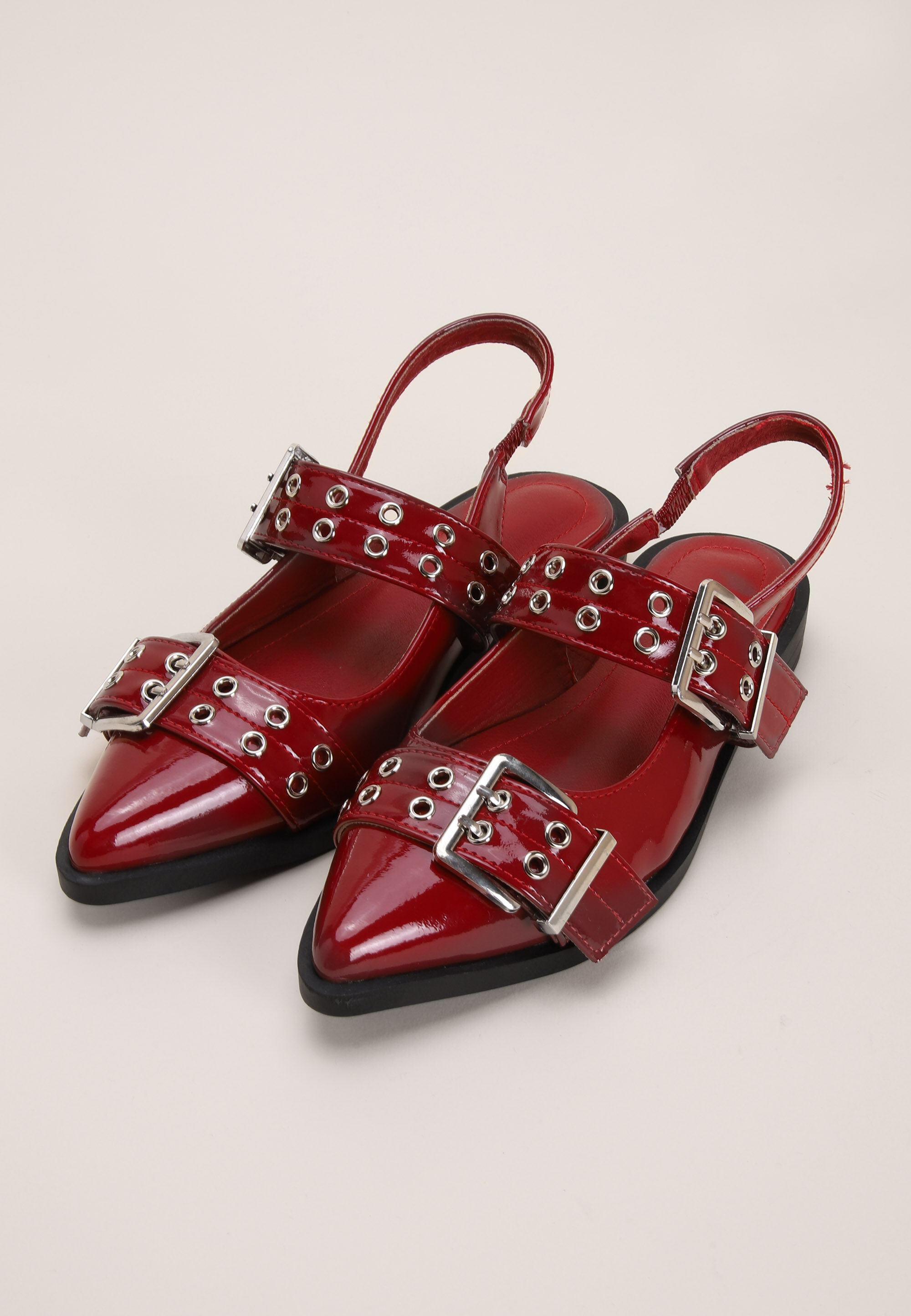 Womens Red Biker Strap Slingback Ballet Pump