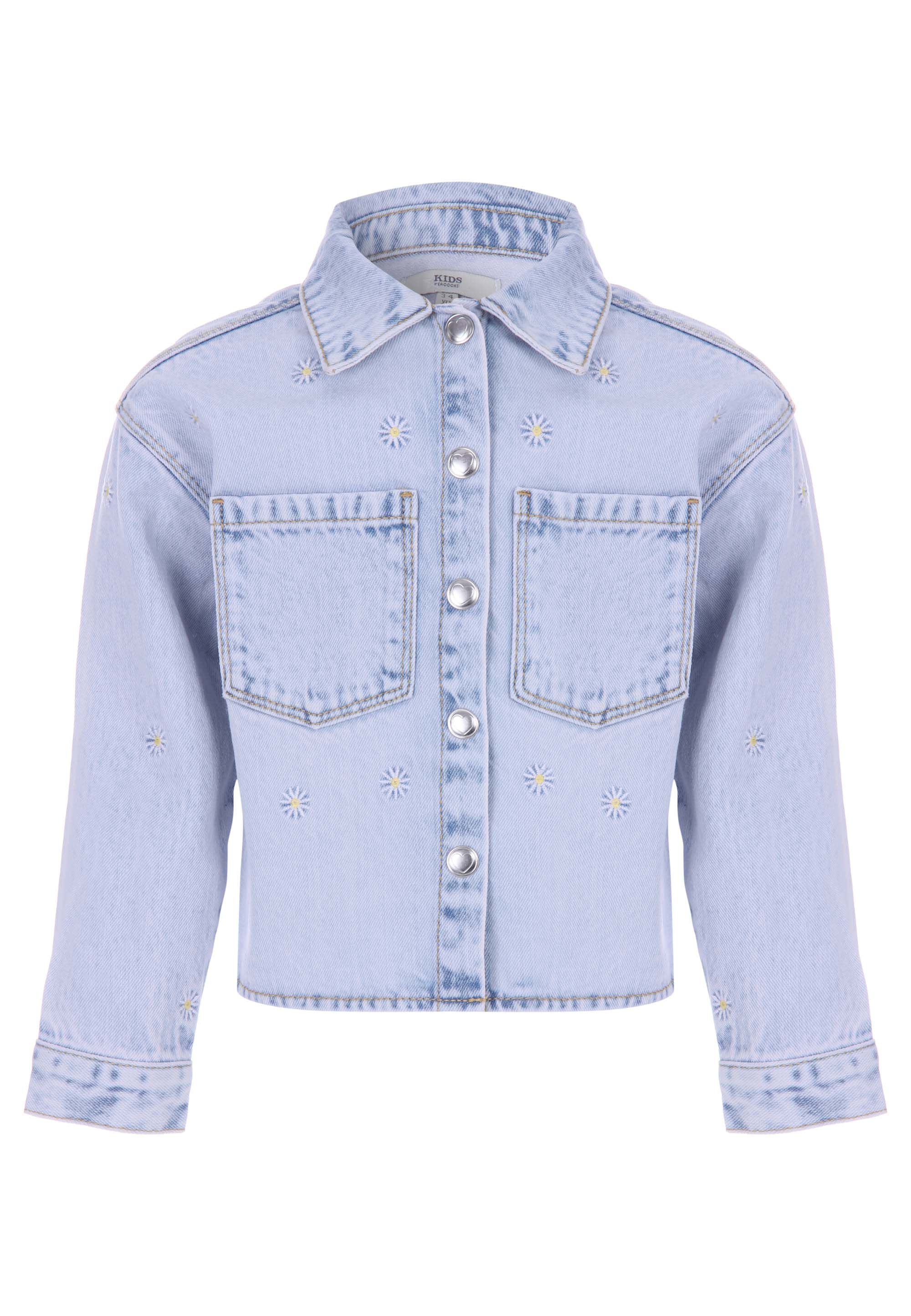Younger Girls Blue Denim Daisy Embroidered Jacket