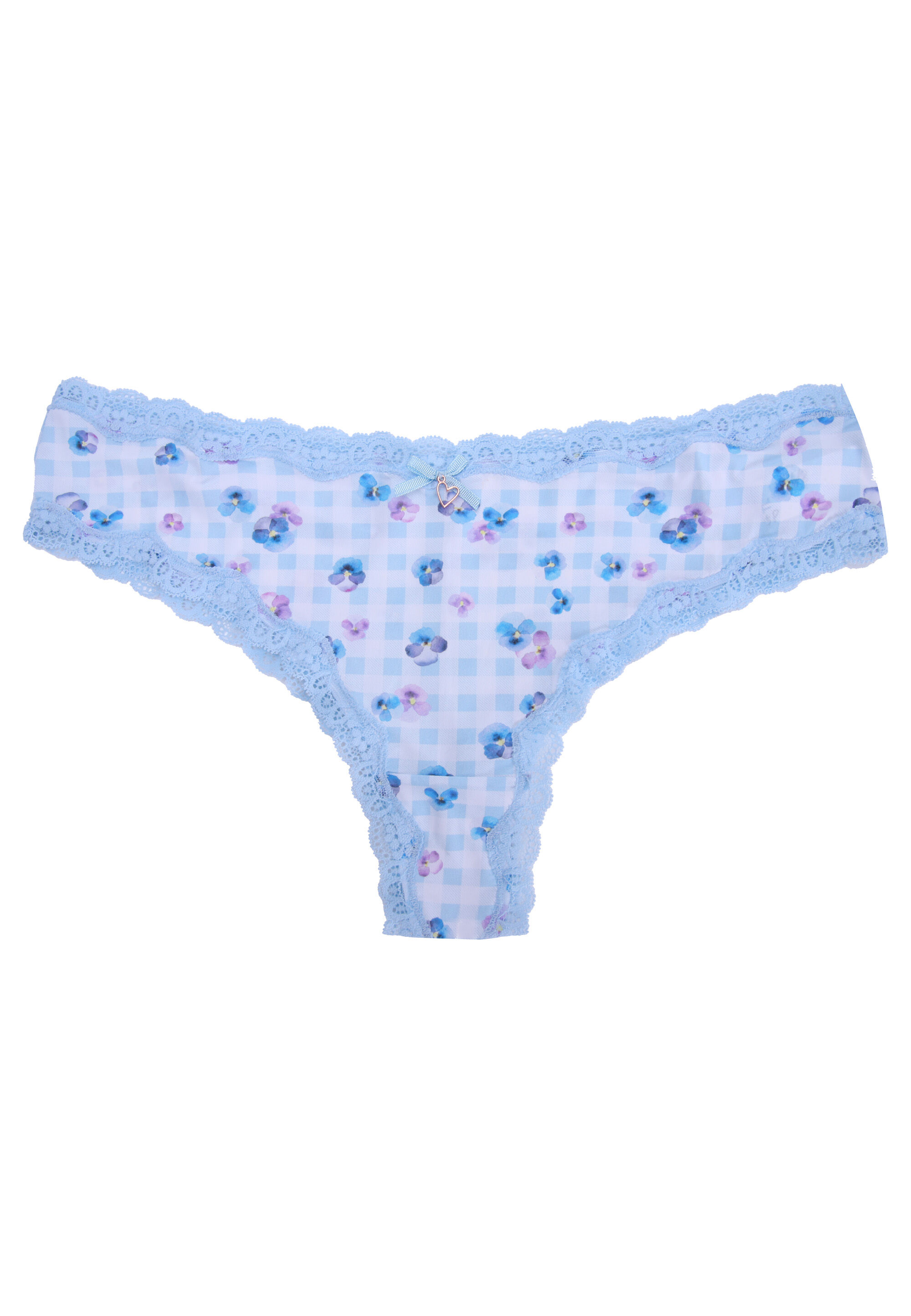 Womens Blue Gingham Print Brazilian Briefs
