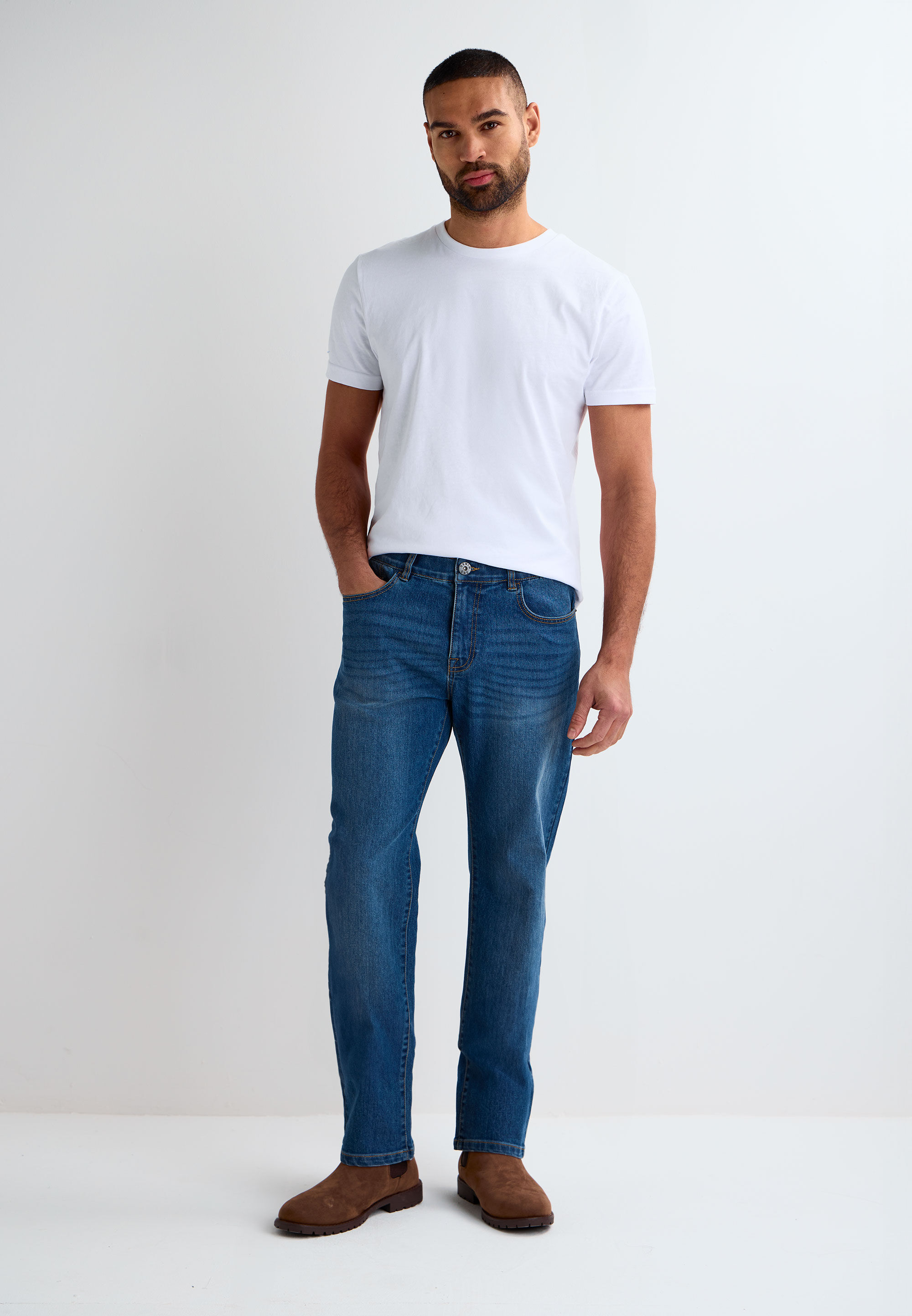 Mens Dark Blue Plain Straight Ollie Jeans