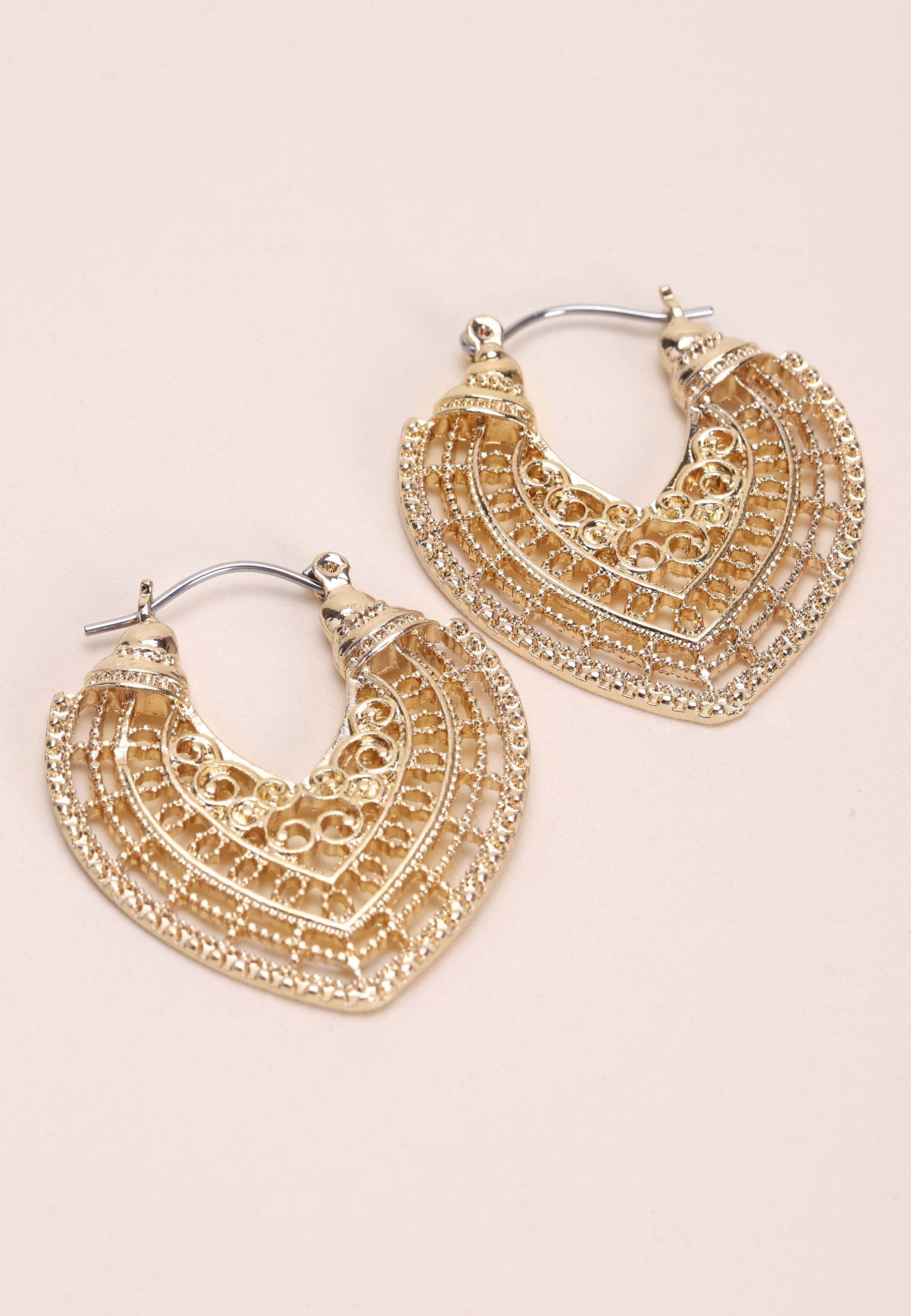 Womens Gold Fretwork Western Hoop Earrings