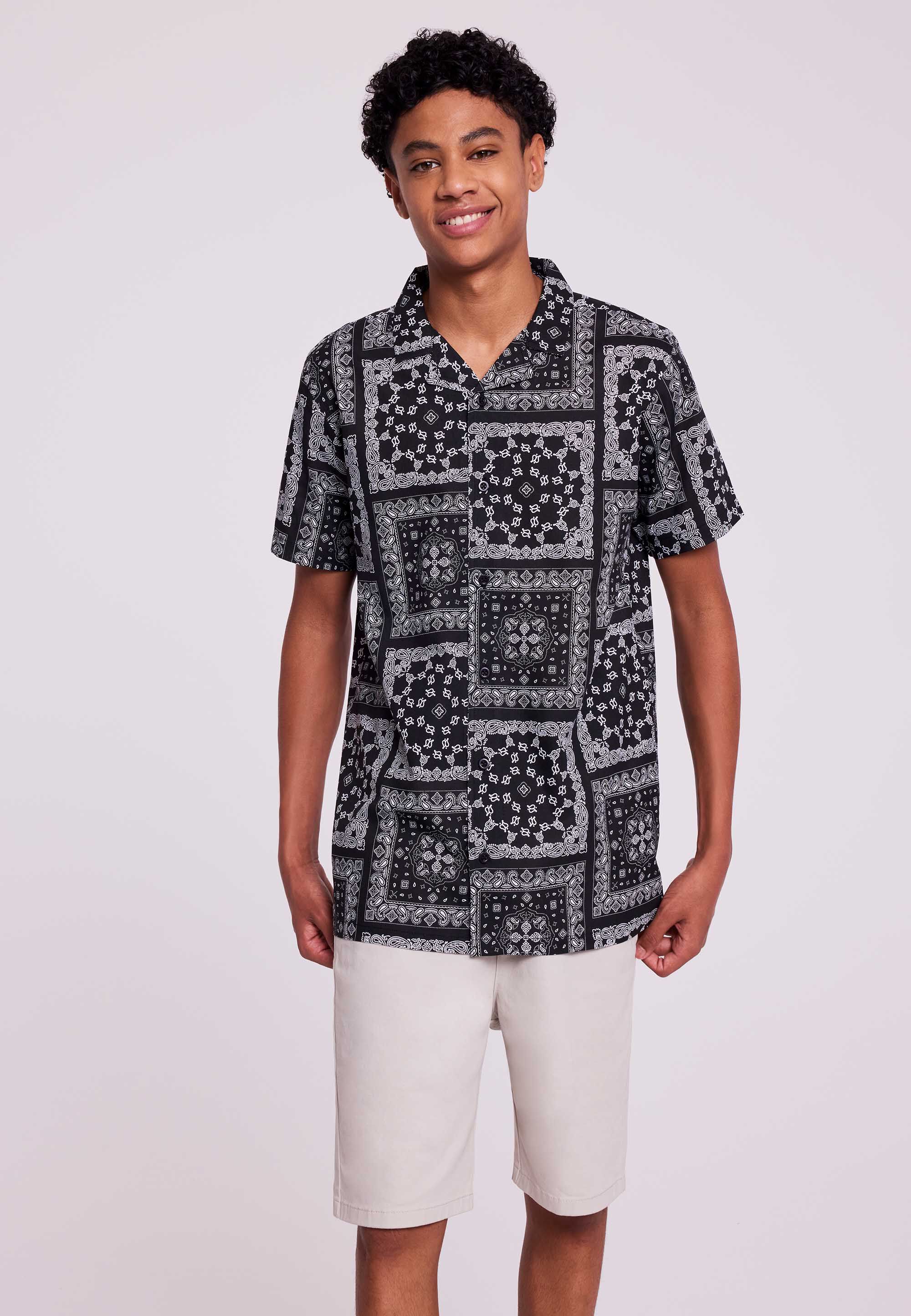 Older Boys Black & White Bandana Print Shirt