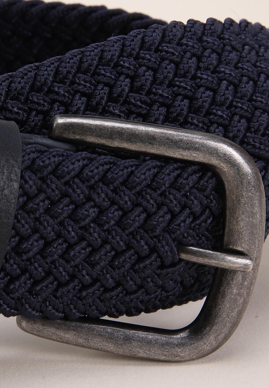 Mens Navy Stretch Plait Belt