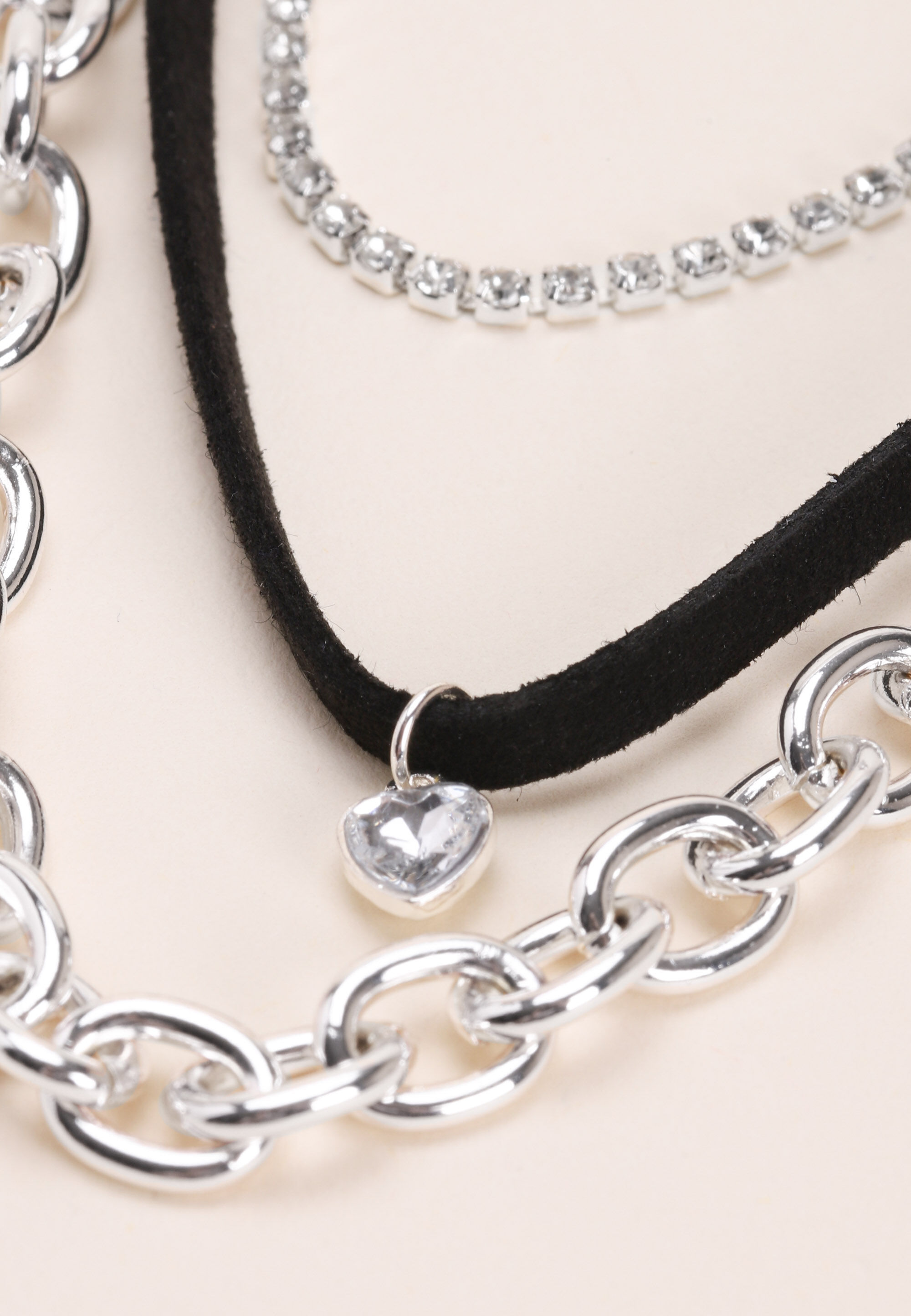 Womens Black & Silver Diamante Choker