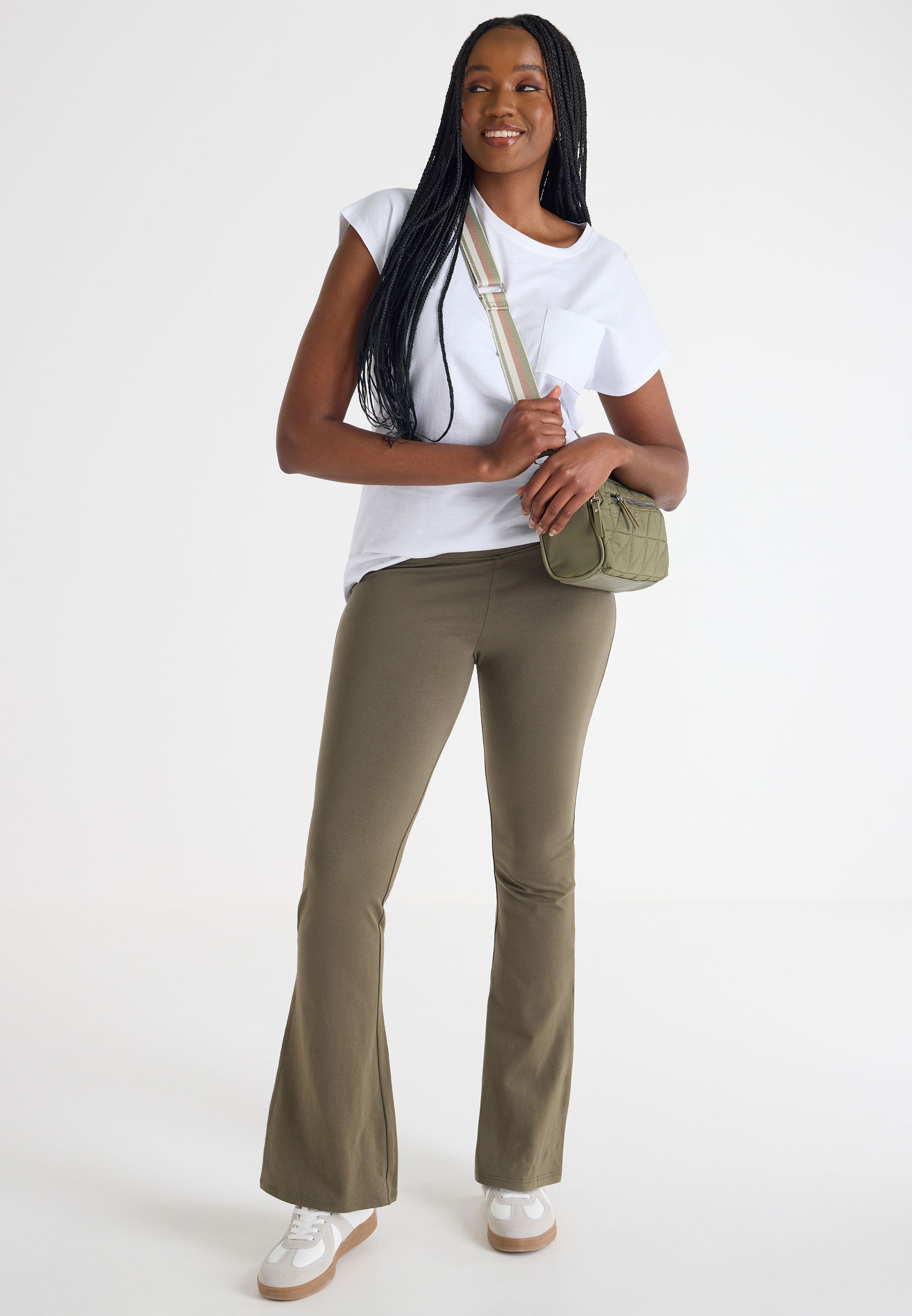 Womens Khaki Jersey Flare Leggings