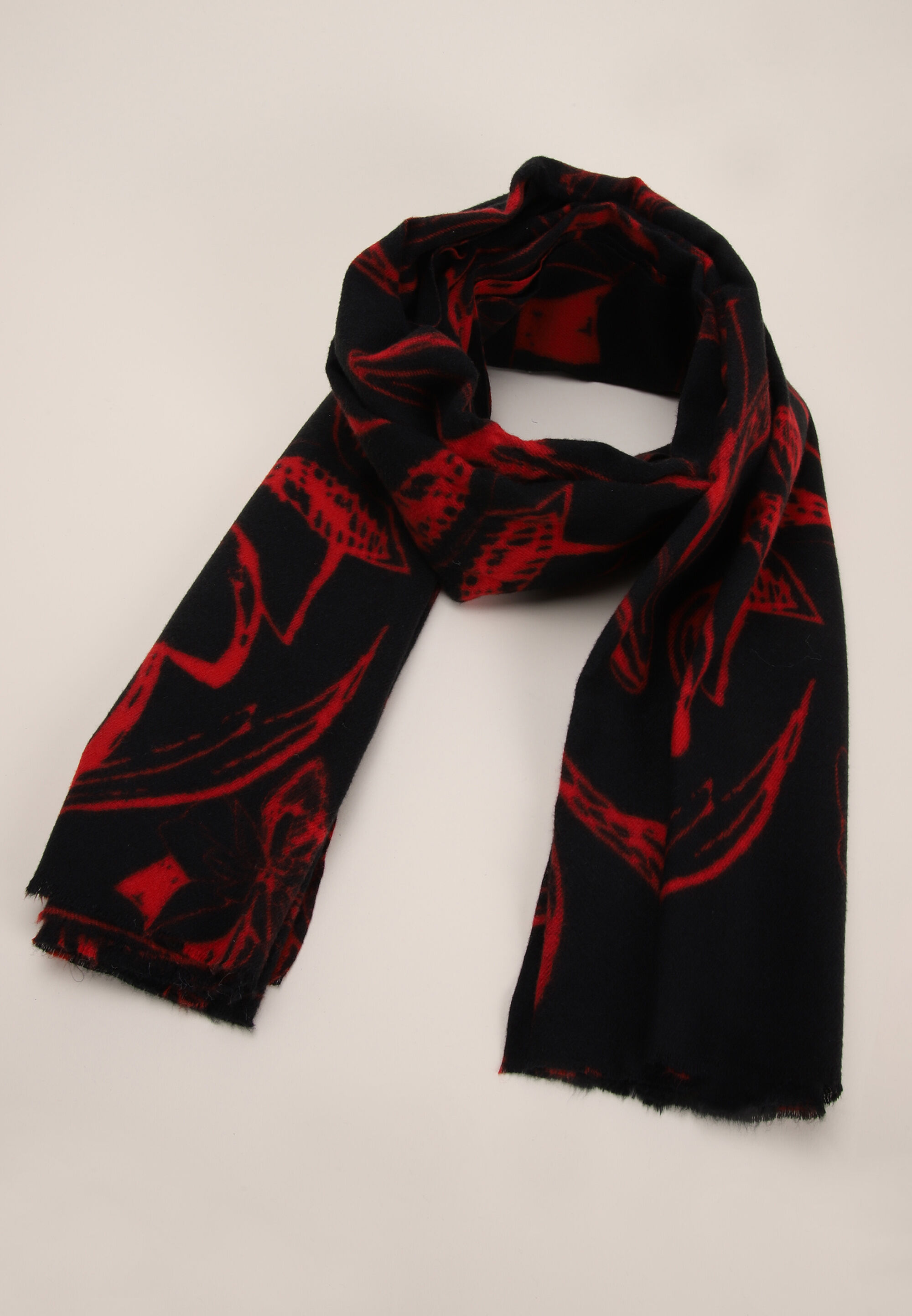 Womens Black & Red Floral Print Mid Weight Scarf