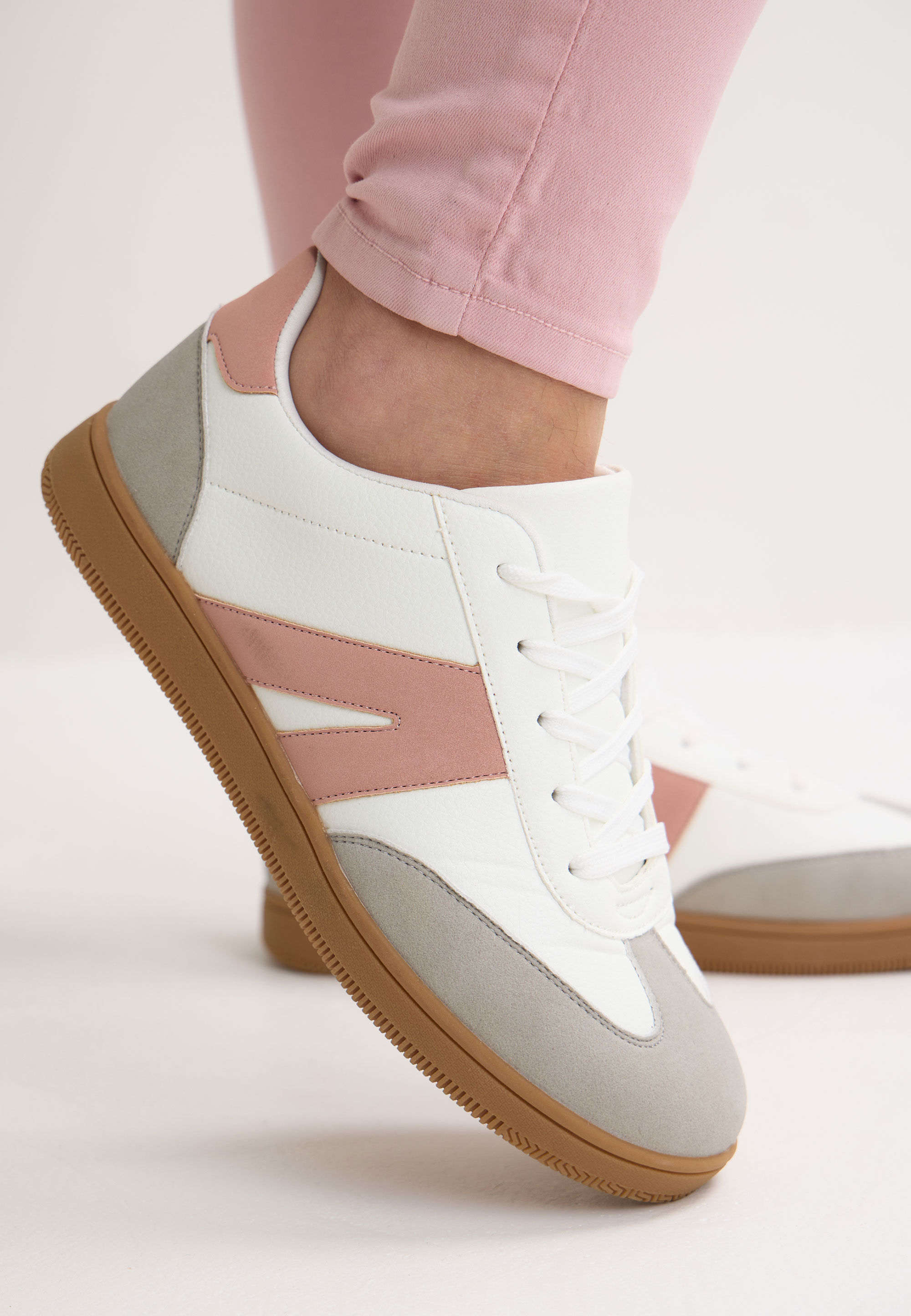 Womens White & Pink Retro Gum Sole Trainers