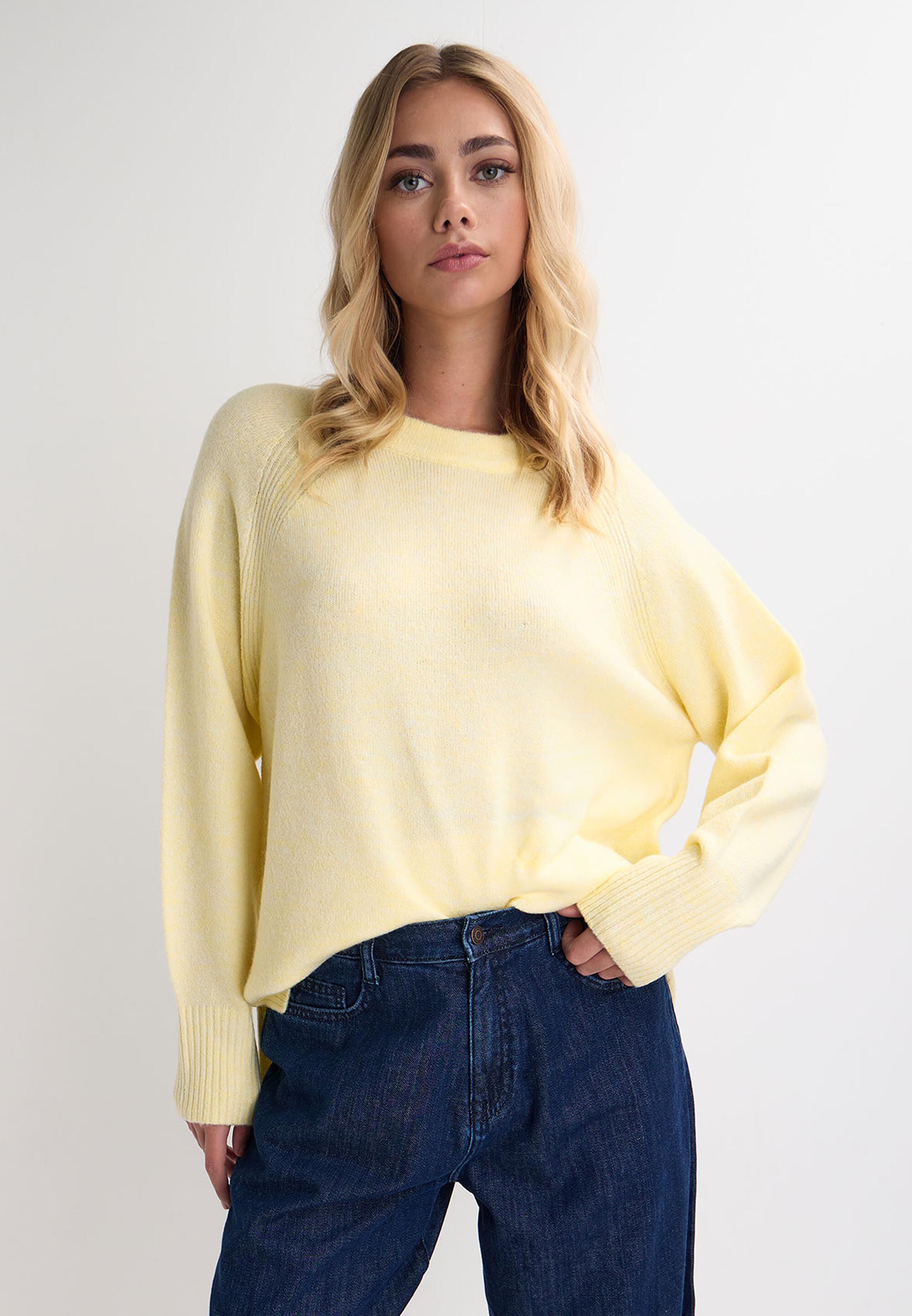 Womens Buttermilk Yellow Side Split Crew Neck Jumper